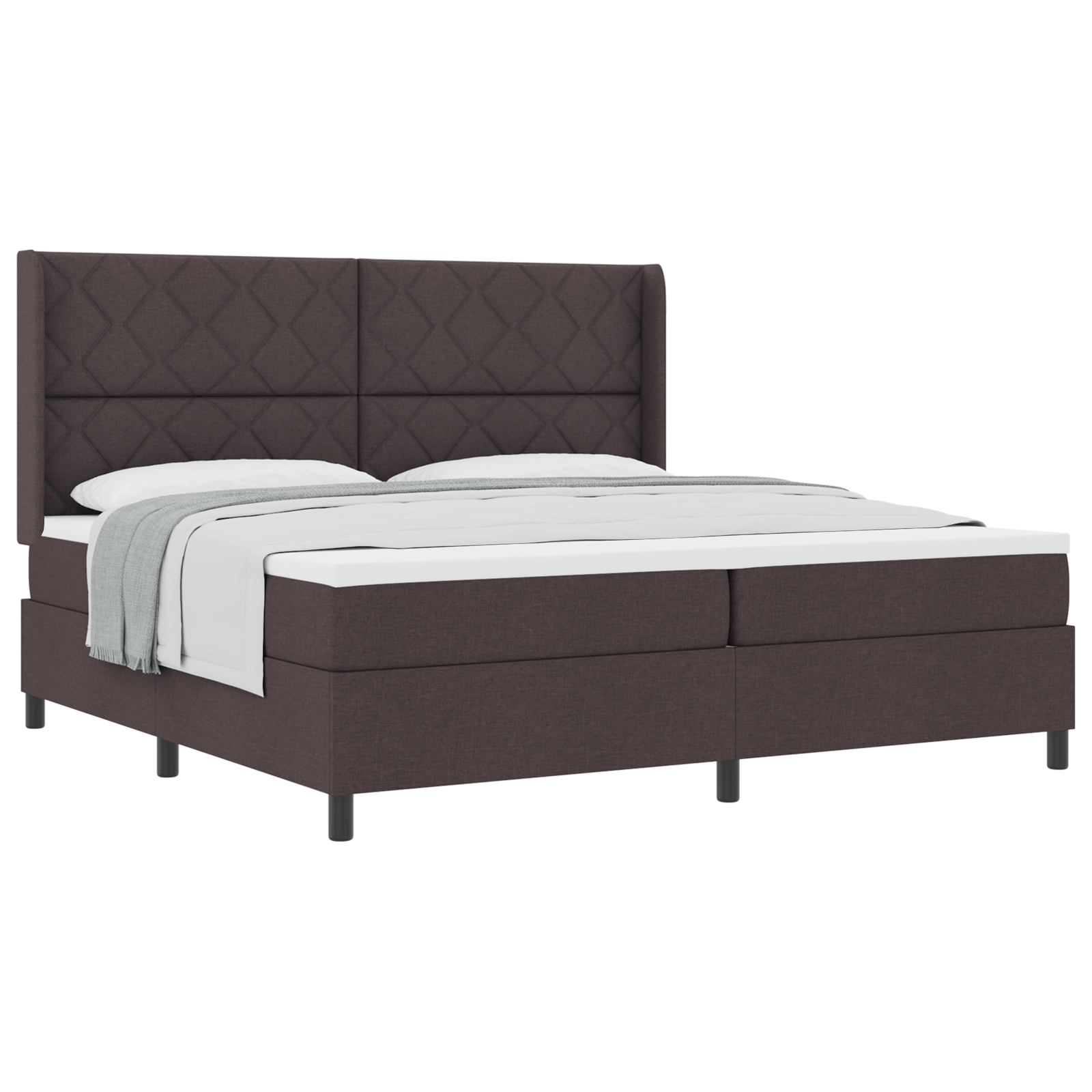 vidaXL Pat cu arcuri cu saltea Maro închis 200 x 200 cm țesătură vidaXL Pat cu arcuri cu saltea Maro închis 200 x 200 cm țesătură