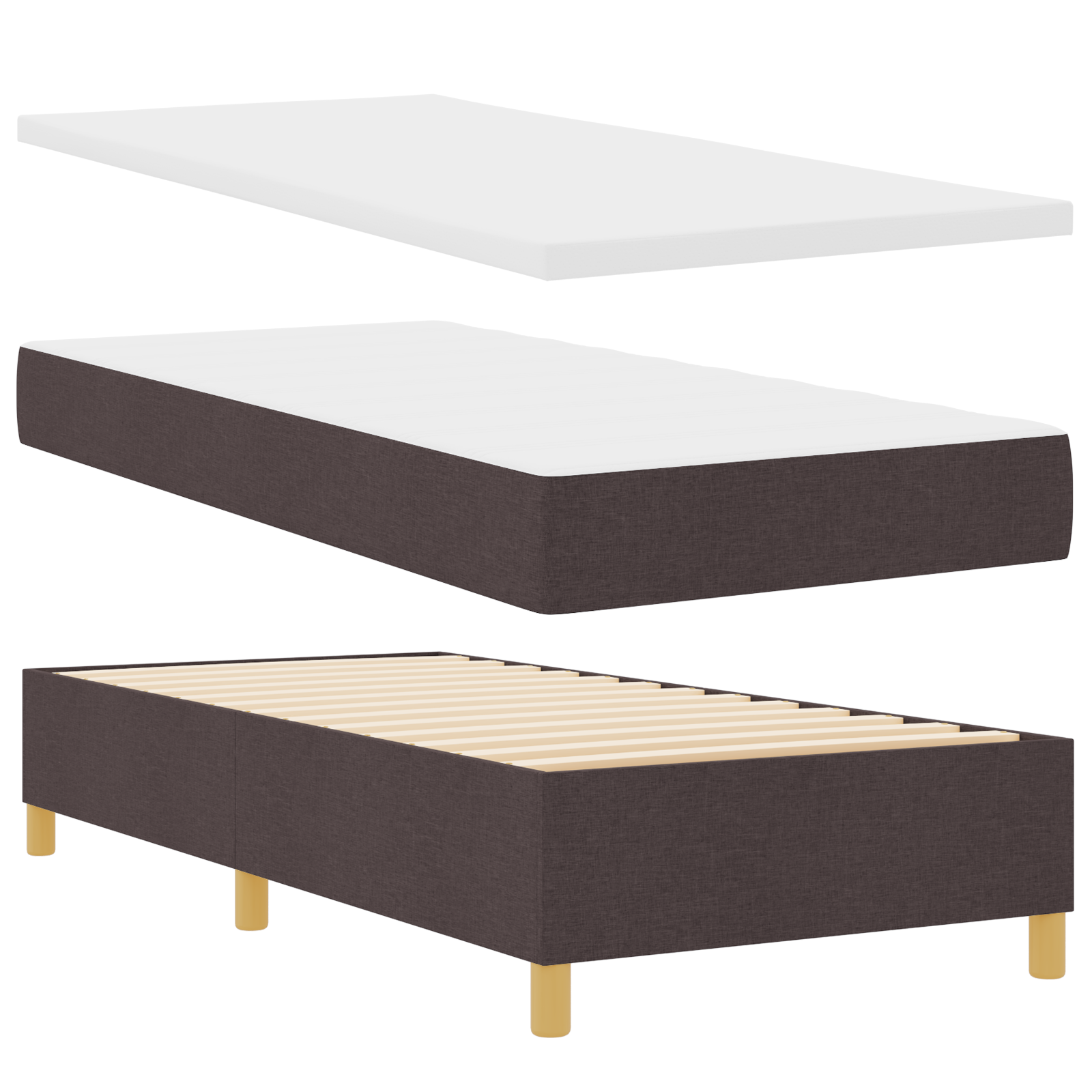vidaXL Pat cu saltea cu arcuri Maro închis 90 x 200 cm țesătură
