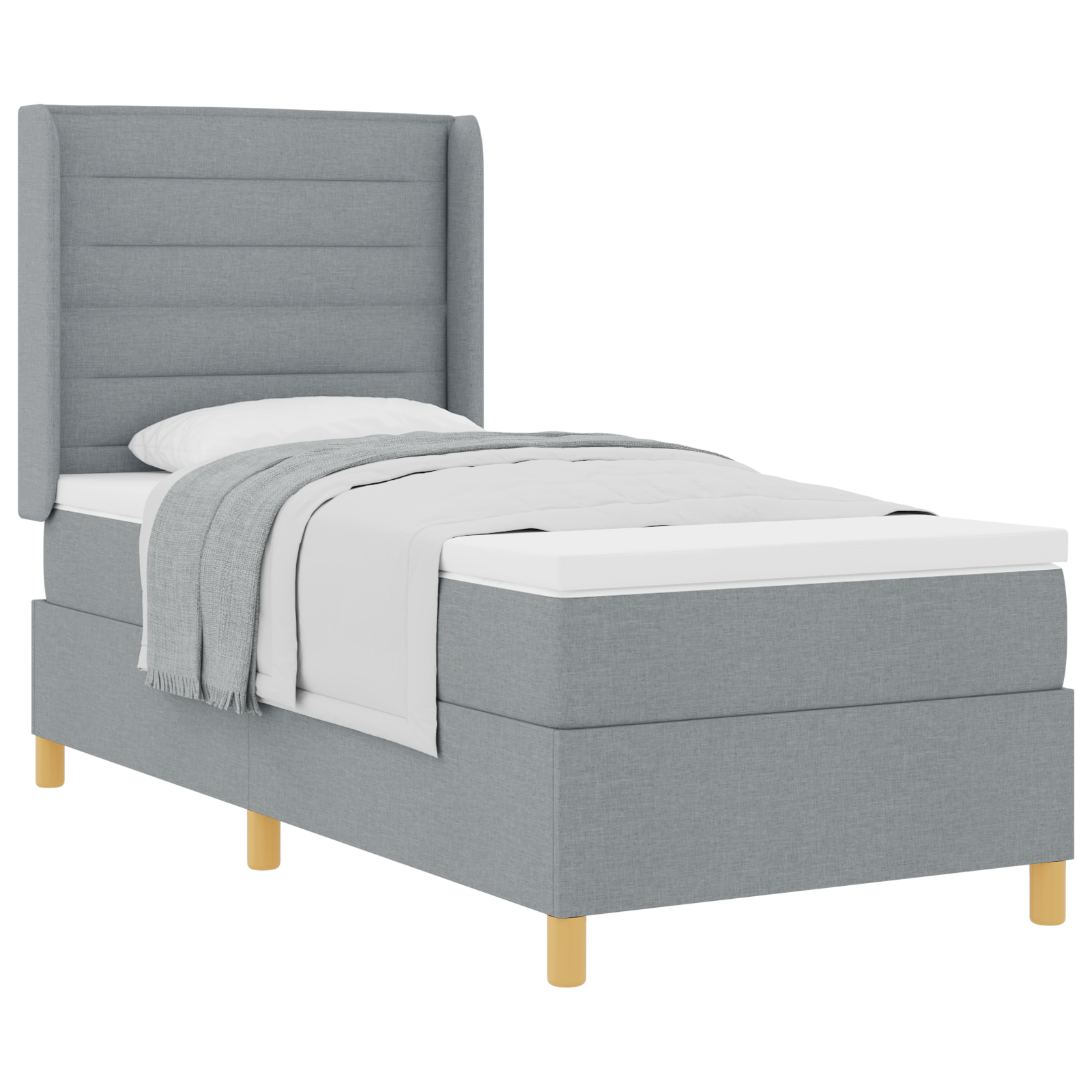 vidaXL Pat cu saltea cu arcuri Gri deschis 100 x 200 cm țesătură vidaXL Pat cu saltea cu arcuri Gri deschis 100 x 200 cm țesătură