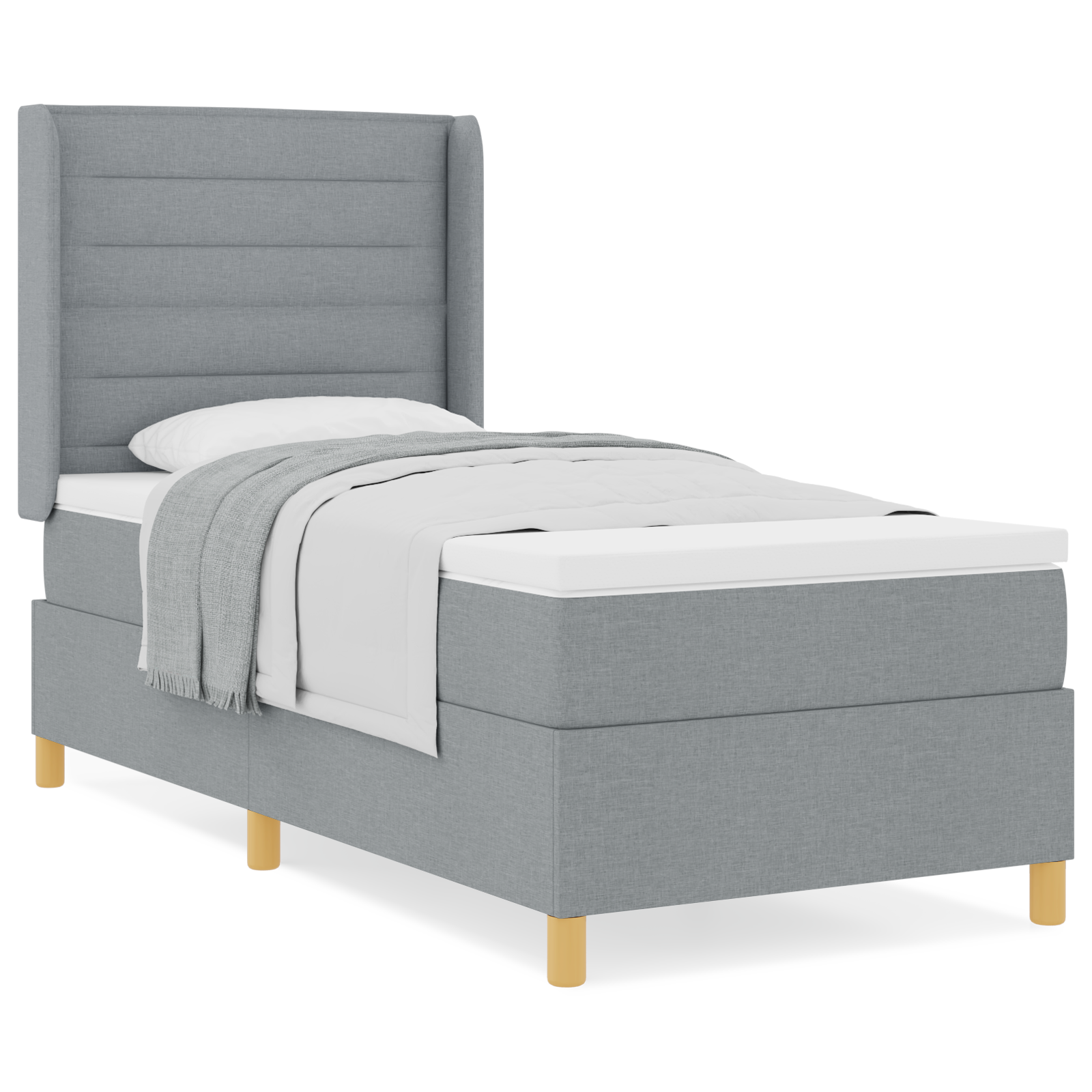 vidaXL Pat cu saltea cu arcuri Gri deschis 100 x 200 cm țesătură vidaXL Pat cu saltea cu arcuri Gri deschis 100 x 200 cm țesătură