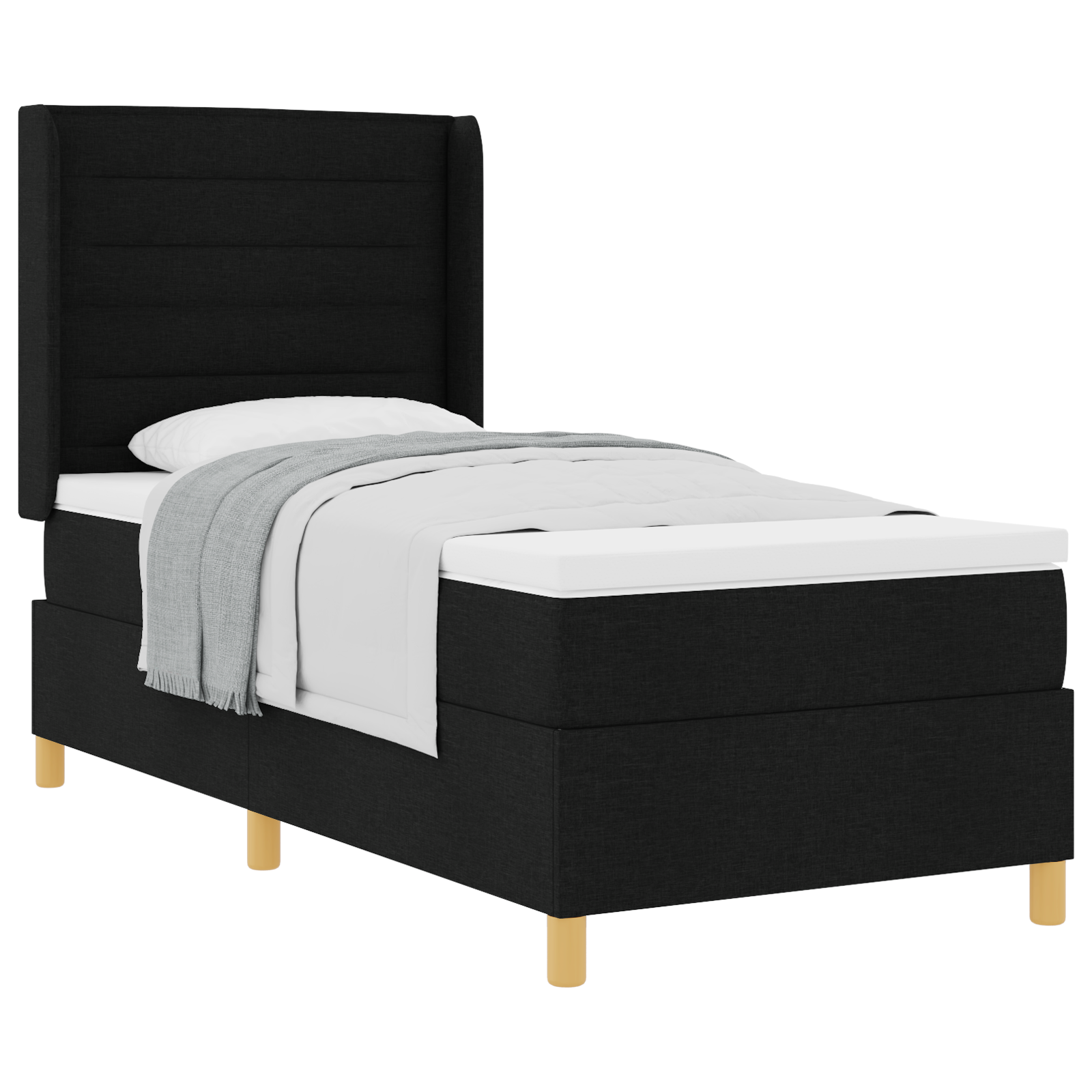 vidaXL Pat cu saltea cu arcuri cu saltea Negru 100 x 200 cm țesătură vidaXL Pat cu saltea cu arcuri cu saltea Negru 100 x 200 cm țesătură
