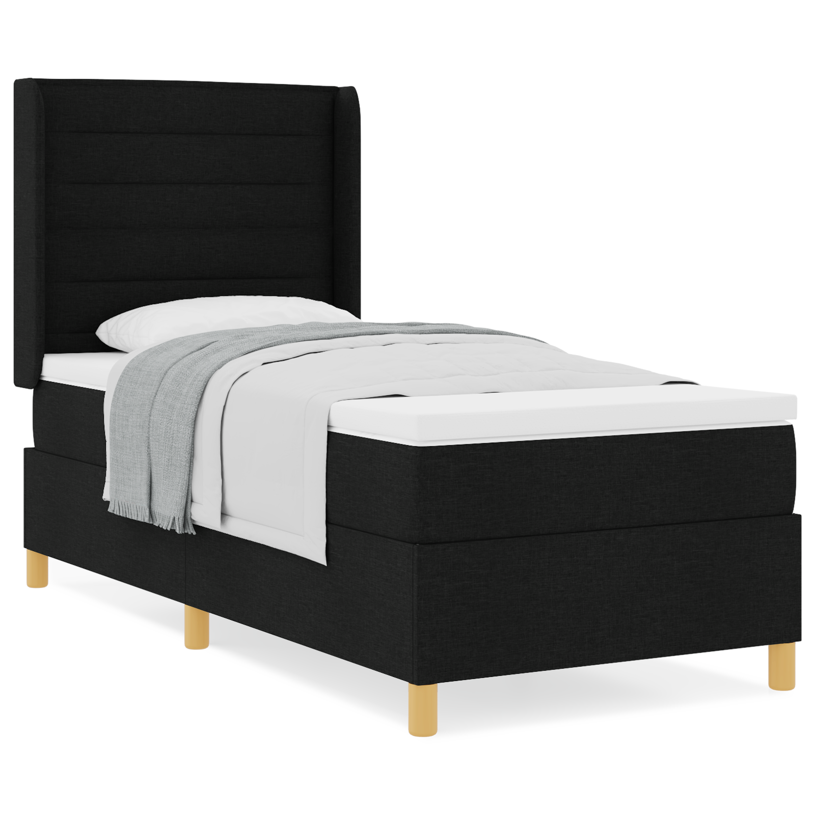 vidaXL Pat cu saltea cu arcuri cu saltea Negru 100 x 200 cm țesătură vidaXL Pat cu saltea cu arcuri cu saltea Negru 100 x 200 cm țesătură