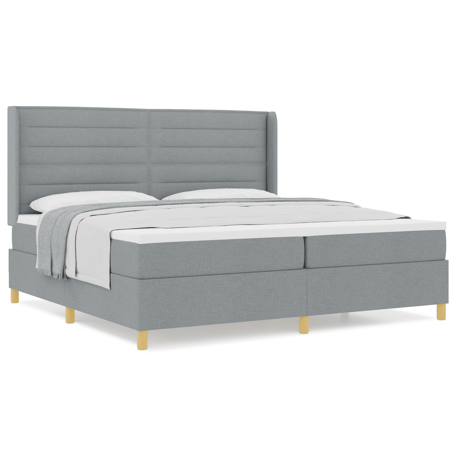 vidaXL Pat cu saltea cu arcuri Gri deschis 200 x 200 cm țesătură vidaXL Pat cu saltea cu arcuri Gri deschis 200 x 200 cm țesătură
