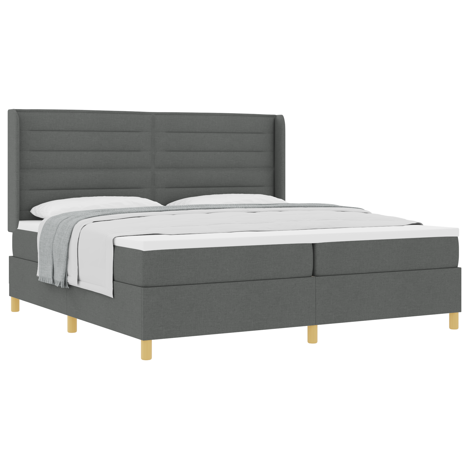 vidaXL Pat cu saltea cu arcuri Gri închis 200 x 200 cm țesătură vidaXL Pat cu saltea cu arcuri Gri închis 200 x 200 cm țesătură