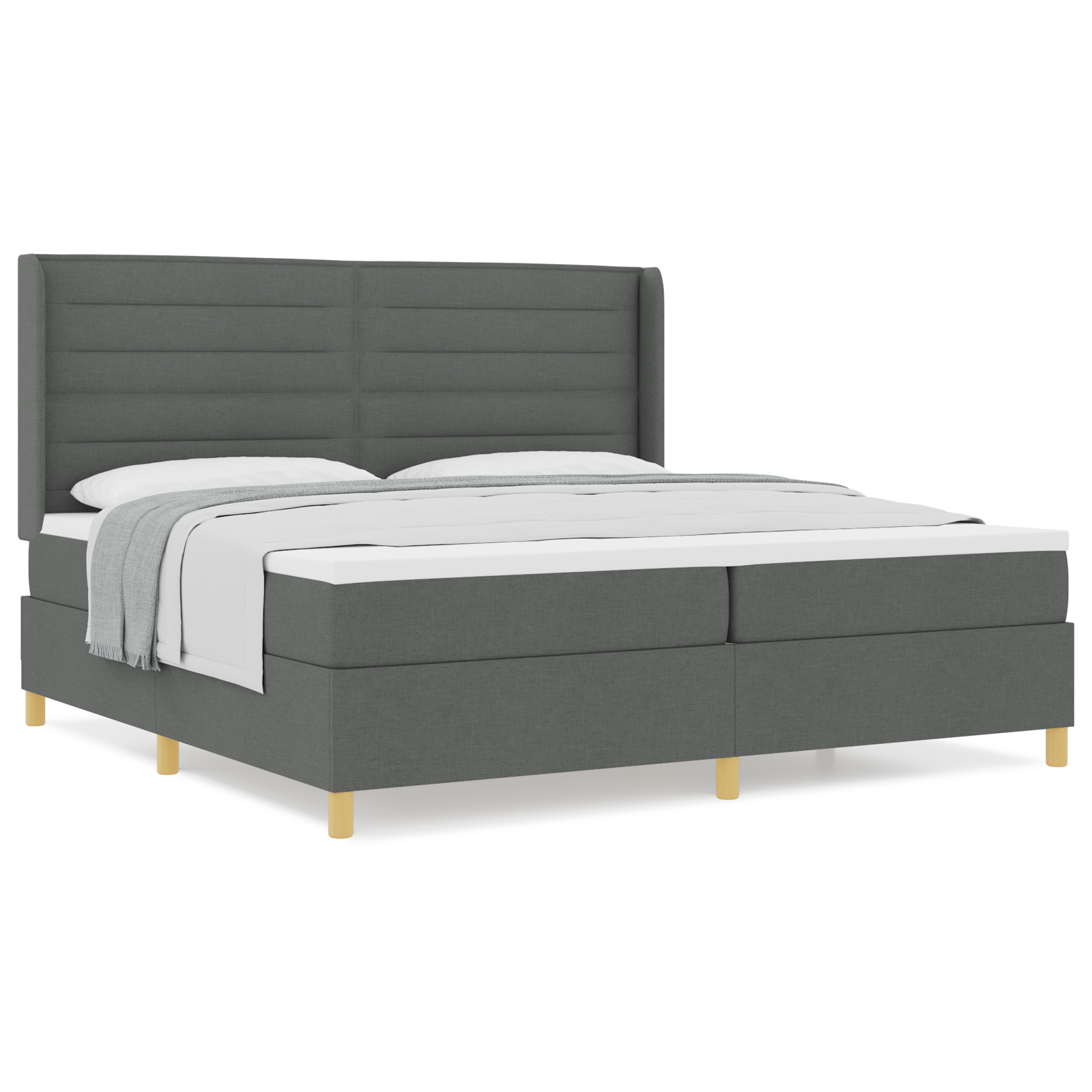 vidaXL Pat cu saltea cu arcuri Gri închis 200 x 200 cm țesătură vidaXL Pat cu saltea cu arcuri Gri închis 200 x 200 cm țesătură