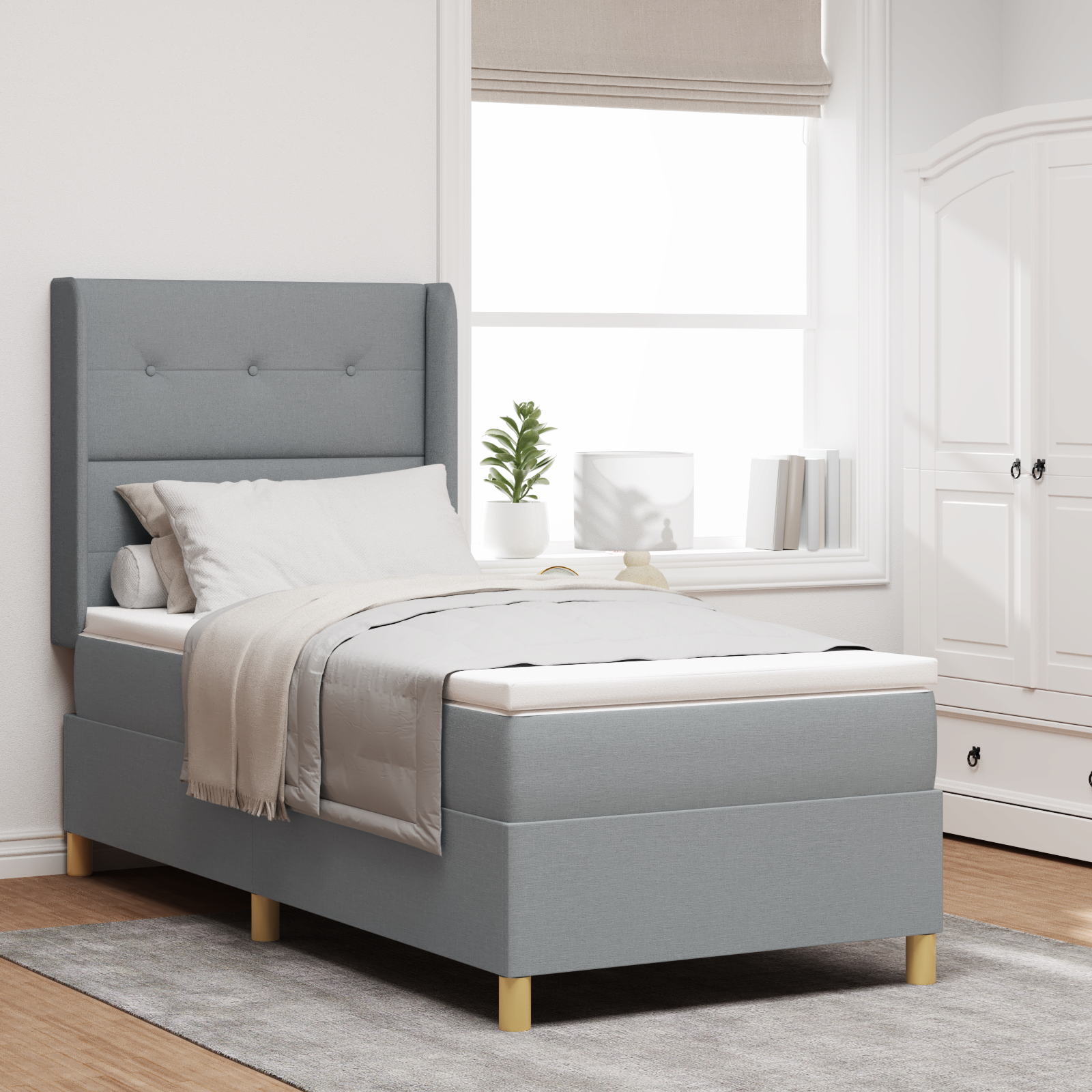 vidaXL Pat cu saltea cu arcuri Gri deschis 80 x 200 cm țesătură vidaXL Pat cu saltea cu arcuri Gri deschis 80 x 200 cm țesătură