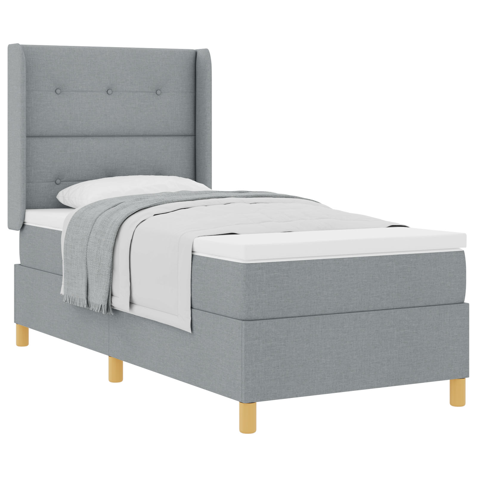 vidaXL Pat cu saltea cu arcuri Gri deschis 100 x 200 cm țesătură vidaXL Pat cu saltea cu arcuri Gri deschis 100 x 200 cm țesătură