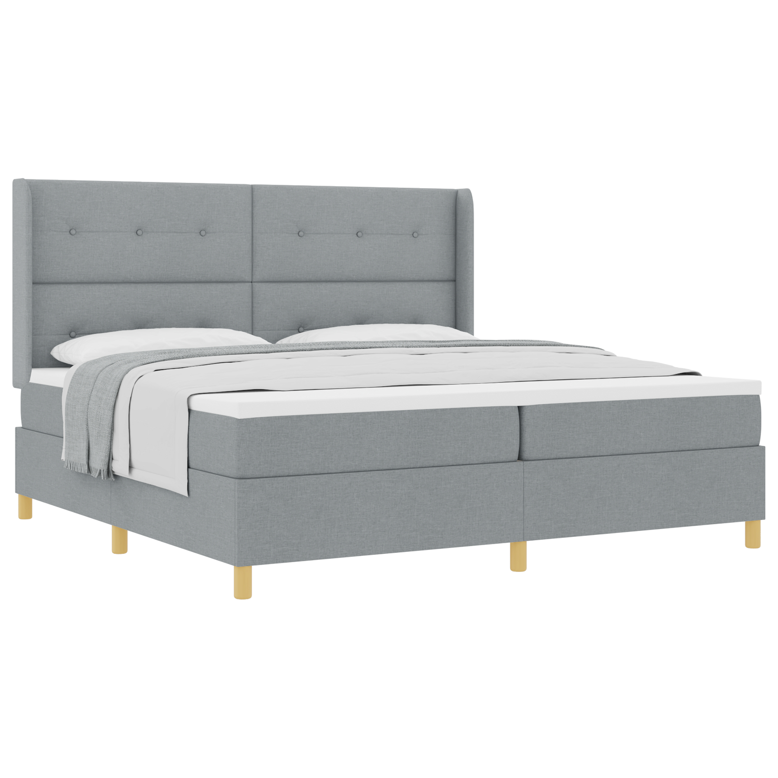 vidaXL Pat cu saltea cu arcuri Gri deschis 200 x 200 cm țesătură vidaXL Pat cu saltea cu arcuri Gri deschis 200 x 200 cm țesătură