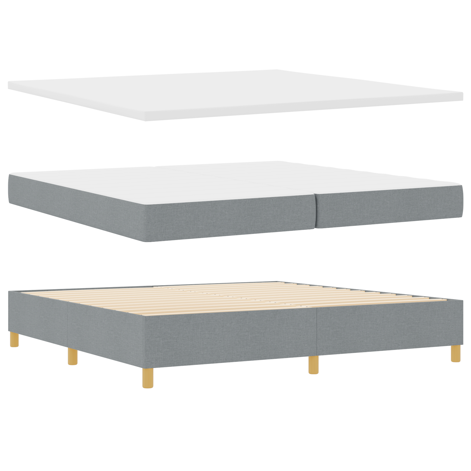 vidaXL Pat cu saltea cu arcuri Gri deschis 200 x 200 cm țesătură vidaXL Pat cu saltea cu arcuri Gri deschis 200 x 200 cm țesătură