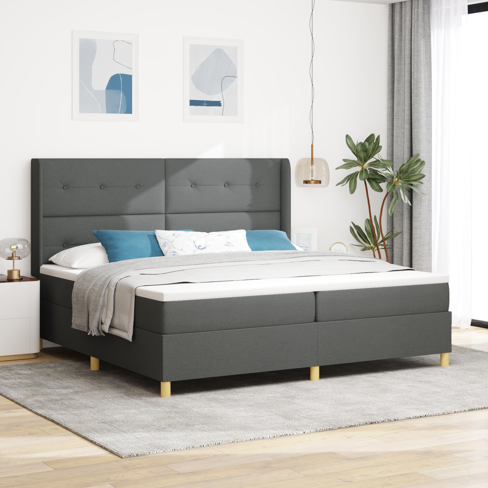 vidaXL Pat cu saltea cu arcuri Gri închis 200 x 200 cm țesătură
