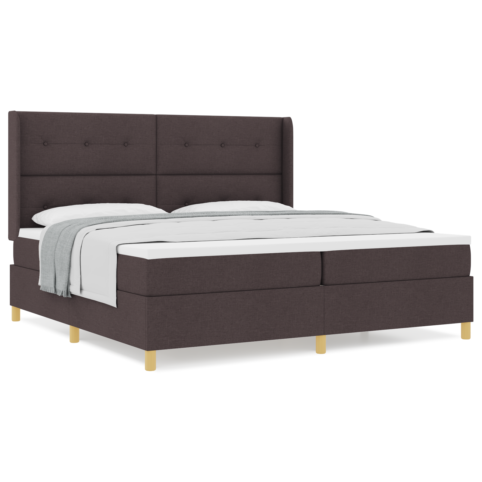 vidaXL Pat cu saltea cu arcuri Maro închis 200 x 200 cm țesătură vidaXL Pat cu saltea cu arcuri Maro închis 200 x 200 cm țesătură