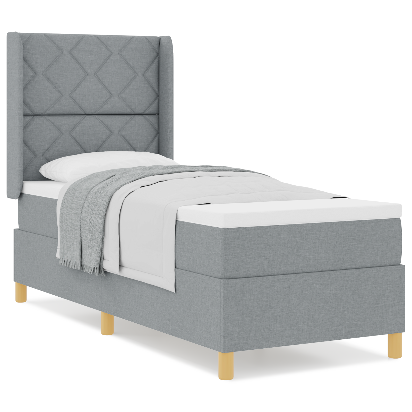 vidaXL Pat cu saltea cu arcuri Gri deschis 80 x 200 cm țesătură vidaXL Pat cu saltea cu arcuri Gri deschis 80 x 200 cm țesătură