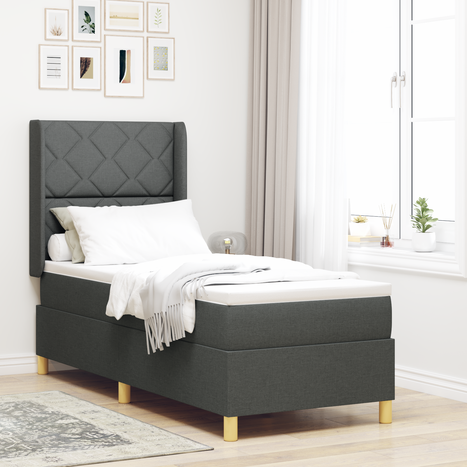 vidaXL Pat cu saltea cu arcuri Gri închis 80 x 200 cm țesătură