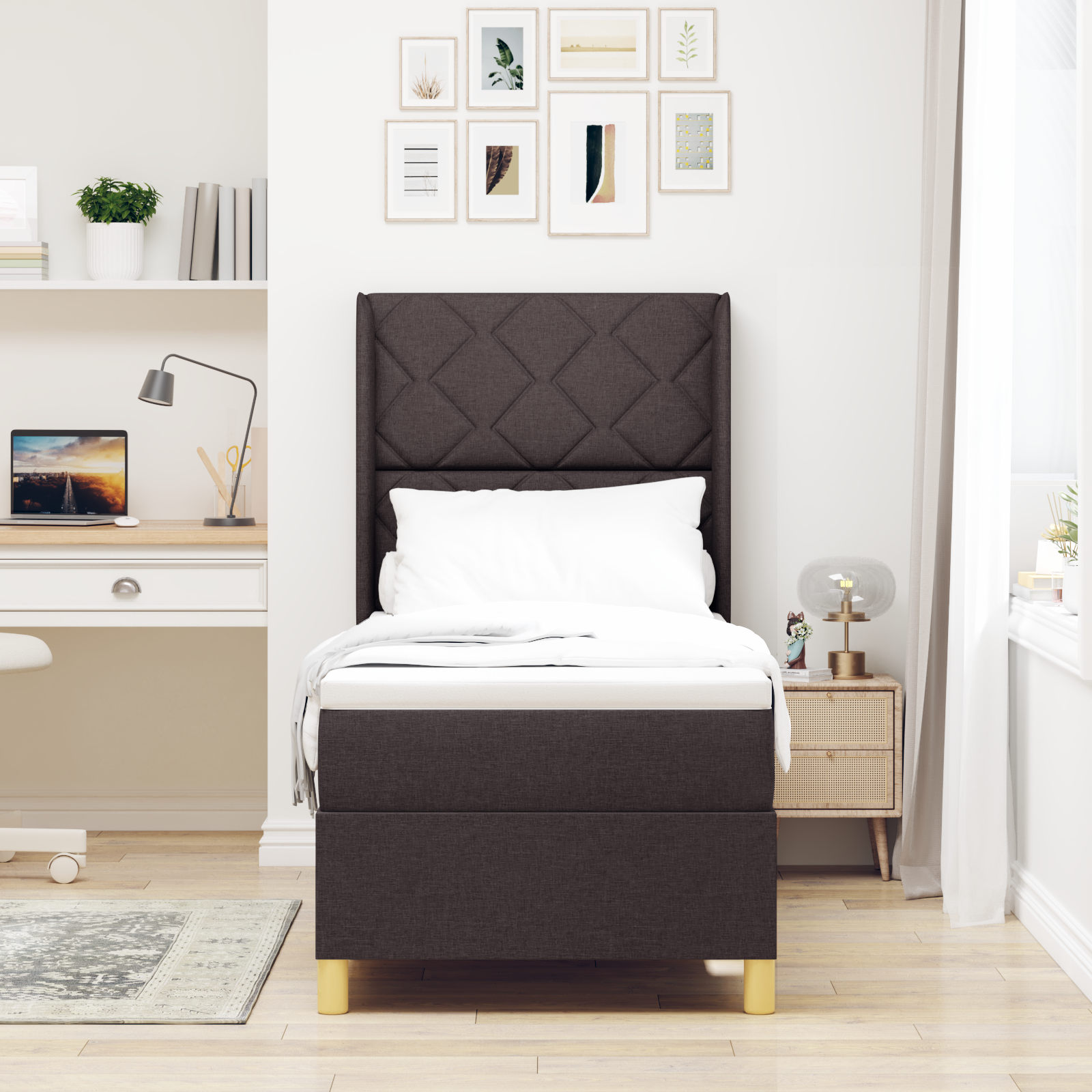 vidaXL Pat cu saltea cu arcuri Maro închis 80 x 200 cm țesătură