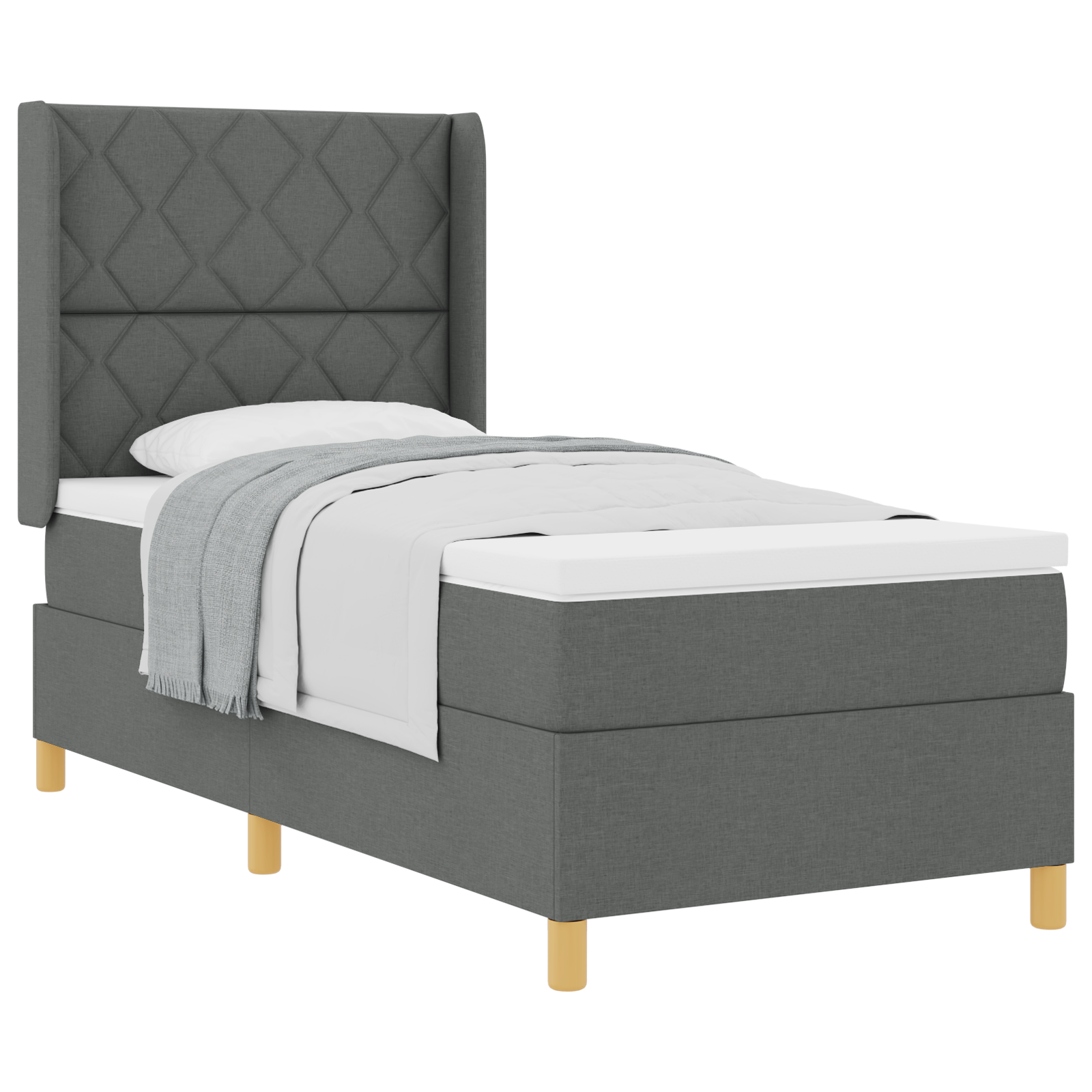 vidaXL Pat cu saltea cu arcuri Gri închis 90 x 190 cm țesătură vidaXL Pat cu saltea cu arcuri Gri închis 90 x 190 cm țesătură