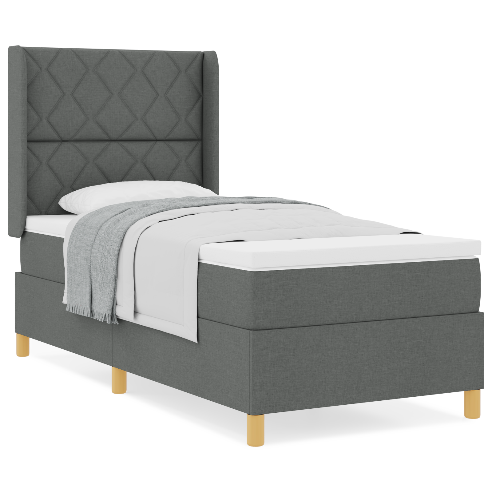 vidaXL Pat cu saltea cu arcuri Gri închis 90 x 190 cm țesătură vidaXL Pat cu saltea cu arcuri Gri închis 90 x 190 cm țesătură