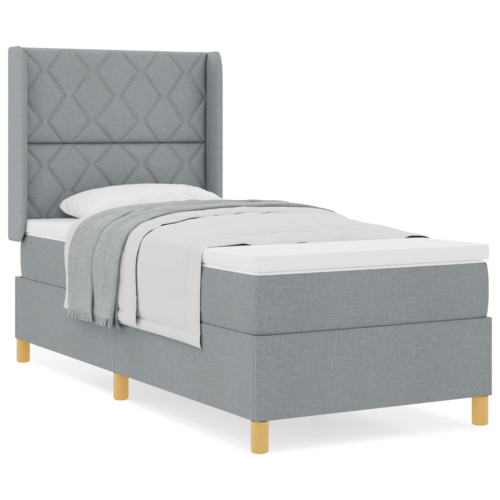 vidaXL Pat cu saltea cu arcuri Gri deschis 100 x 200 cm țesătură vidaXL Pat cu saltea cu arcuri Gri deschis 100 x 200 cm țesătură