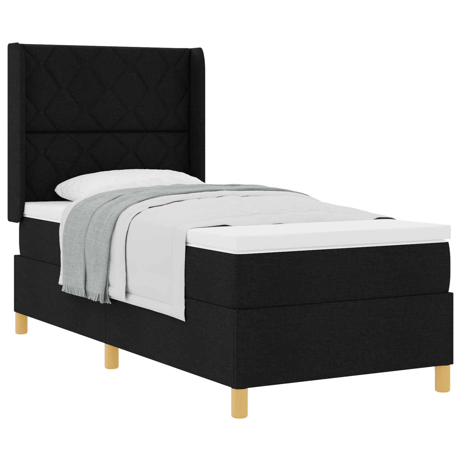 vidaXL Pat cu saltea cu arcuri cu saltea Negru 100 x 200 cm țesătură vidaXL Pat cu saltea cu arcuri cu saltea Negru 100 x 200 cm țesătură
