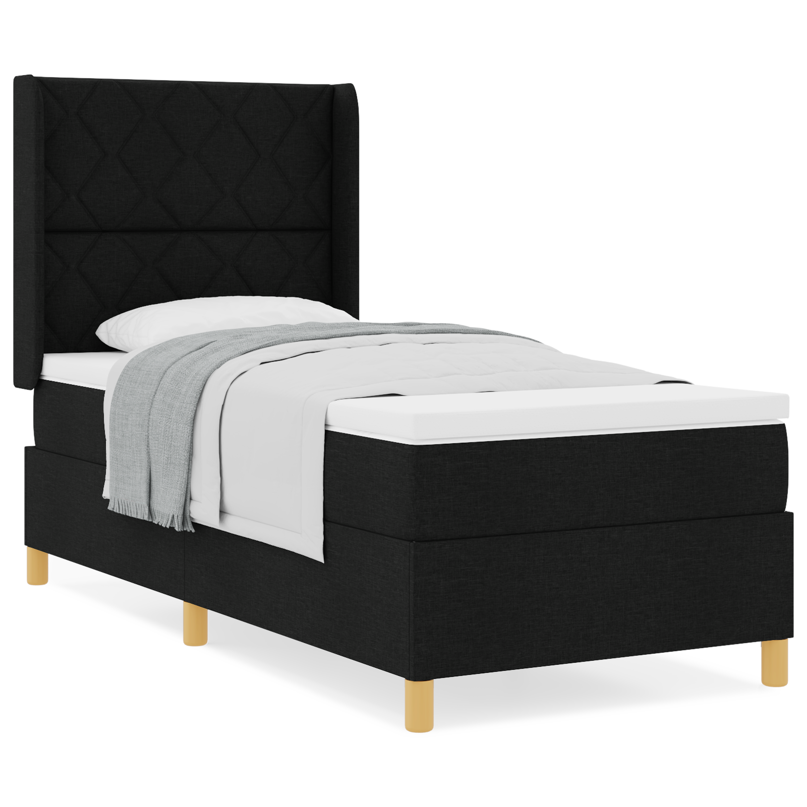 vidaXL Pat cu saltea cu arcuri cu saltea Negru 100 x 200 cm țesătură vidaXL Pat cu saltea cu arcuri cu saltea Negru 100 x 200 cm țesătură