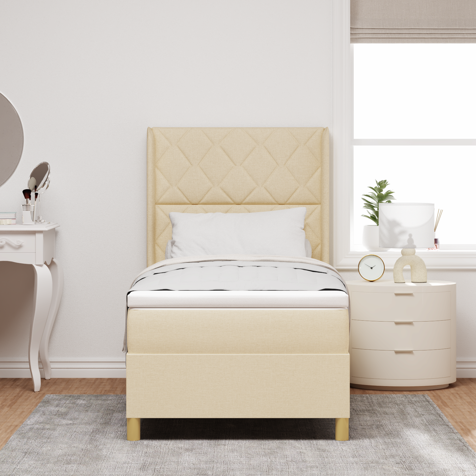 vidaXL Pat cu saltea cu arcuri cu saltea Crem 100 x 200 cm țesătură vidaXL Pat cu saltea cu arcuri cu saltea Crem 100 x 200 cm țesătură