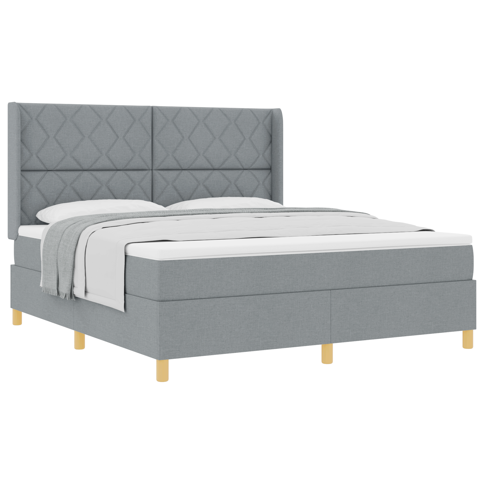 vidaXL Pat cu saltea cu arcuri Gri deschis 180 x 200 cm țesătură vidaXL Pat cu saltea cu arcuri Gri deschis 180 x 200 cm țesătură