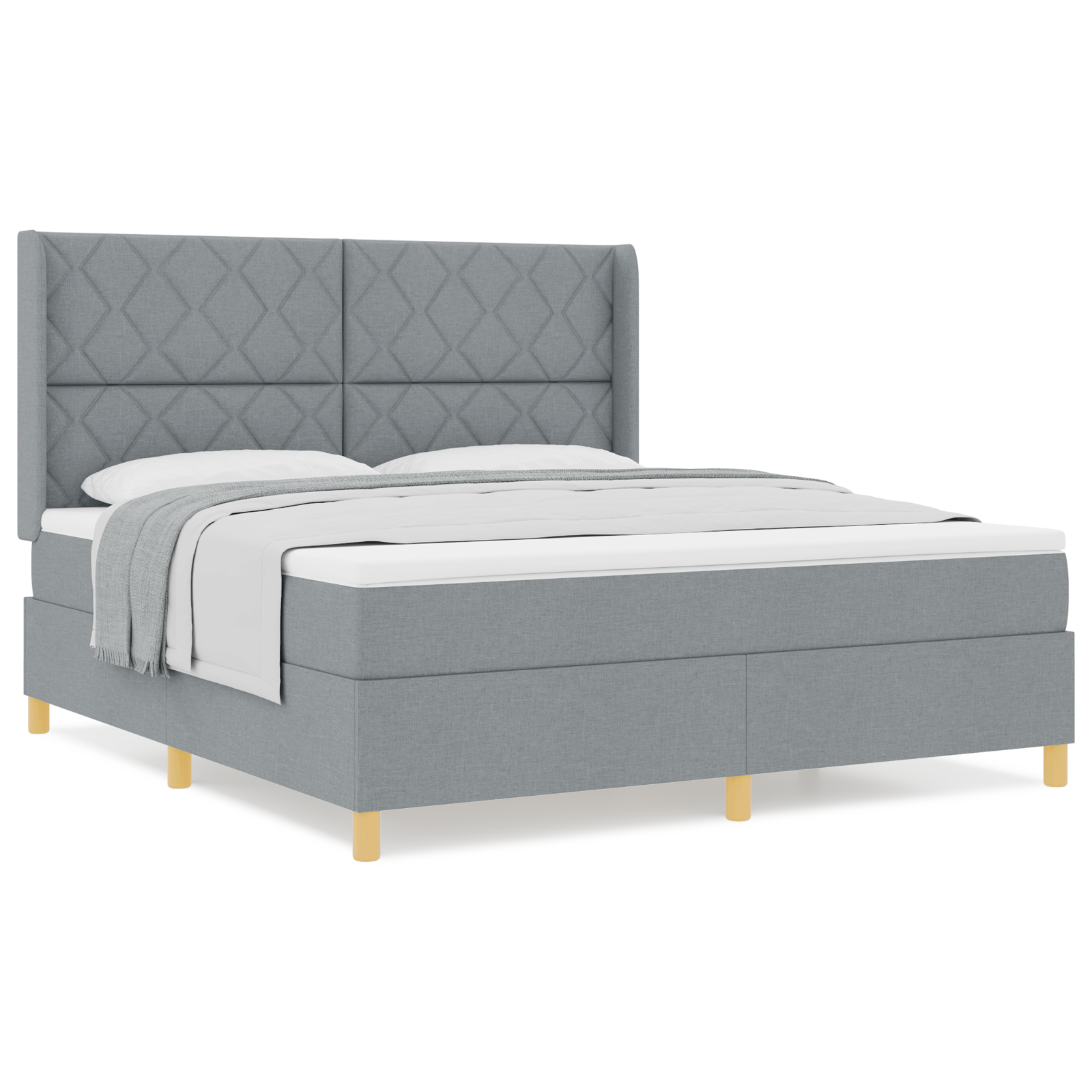 vidaXL Pat cu saltea cu arcuri Gri deschis 180 x 200 cm țesătură vidaXL Pat cu saltea cu arcuri Gri deschis 180 x 200 cm țesătură