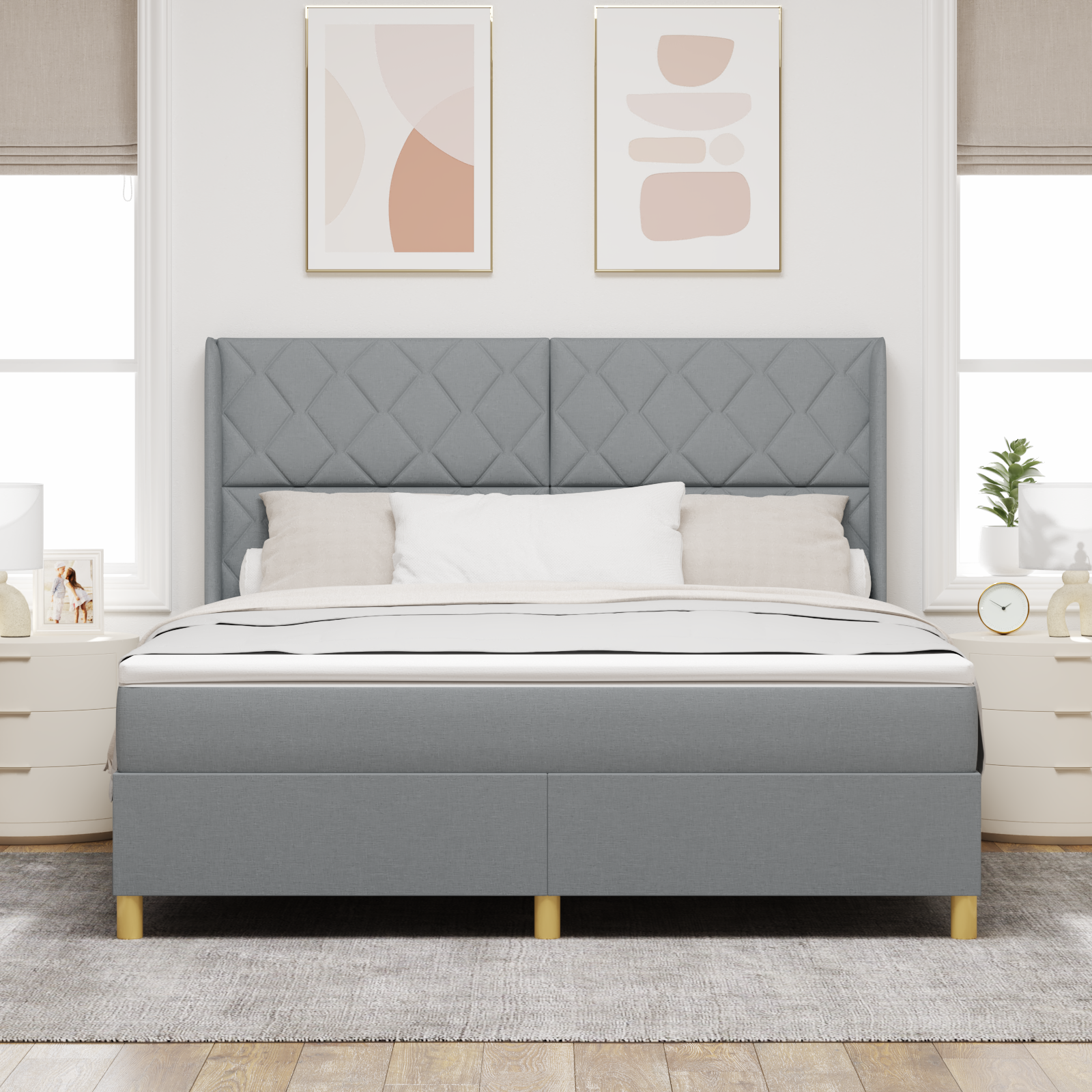 vidaXL Pat cu saltea cu arcuri Gri deschis 180 x 200 cm țesătură vidaXL Pat cu saltea cu arcuri Gri deschis 180 x 200 cm țesătură