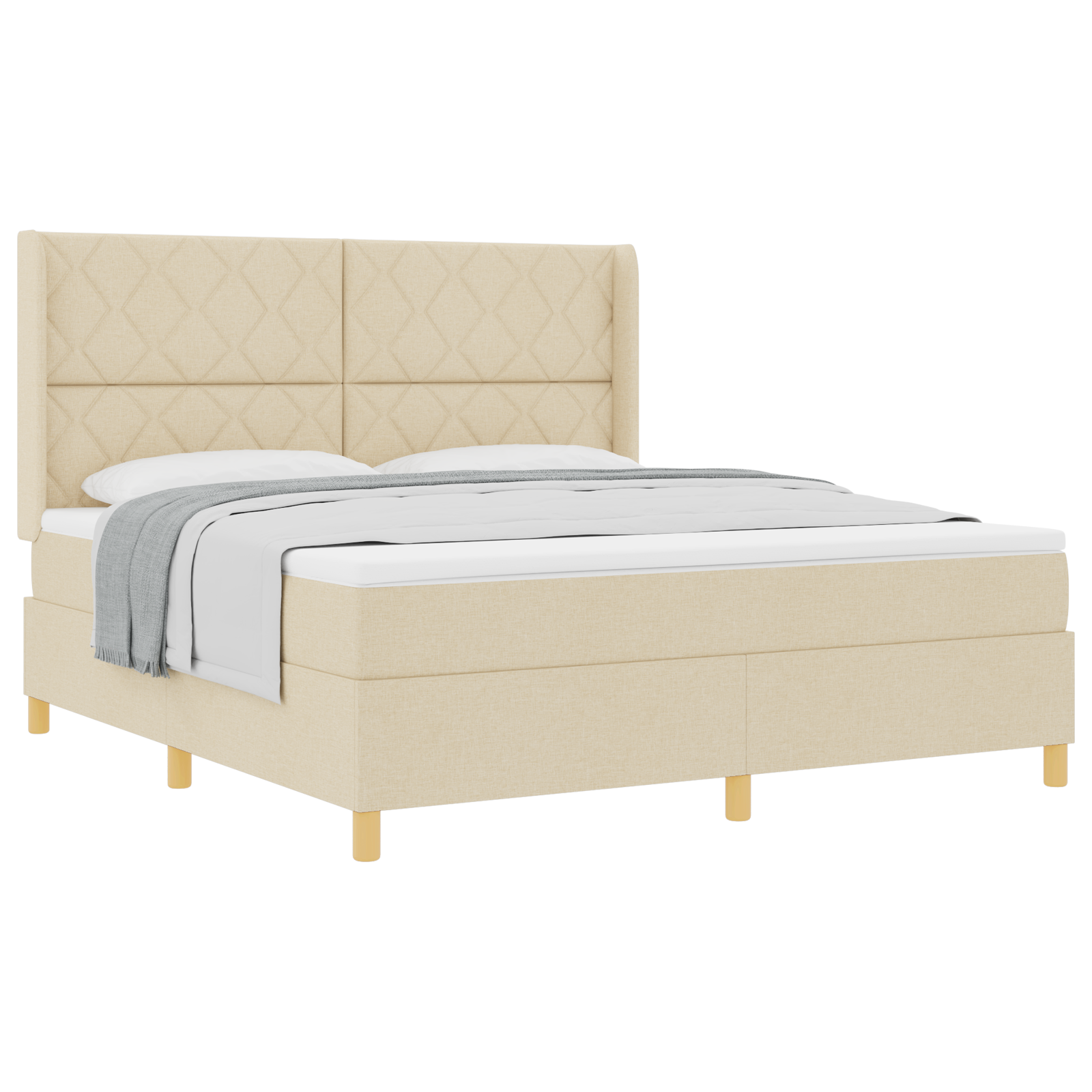 vidaXL Pat cu saltea cu arcuri cu saltea Crem 180 x 200 cm țesătură vidaXL Pat cu saltea cu arcuri cu saltea Crem 180 x 200 cm țesătură