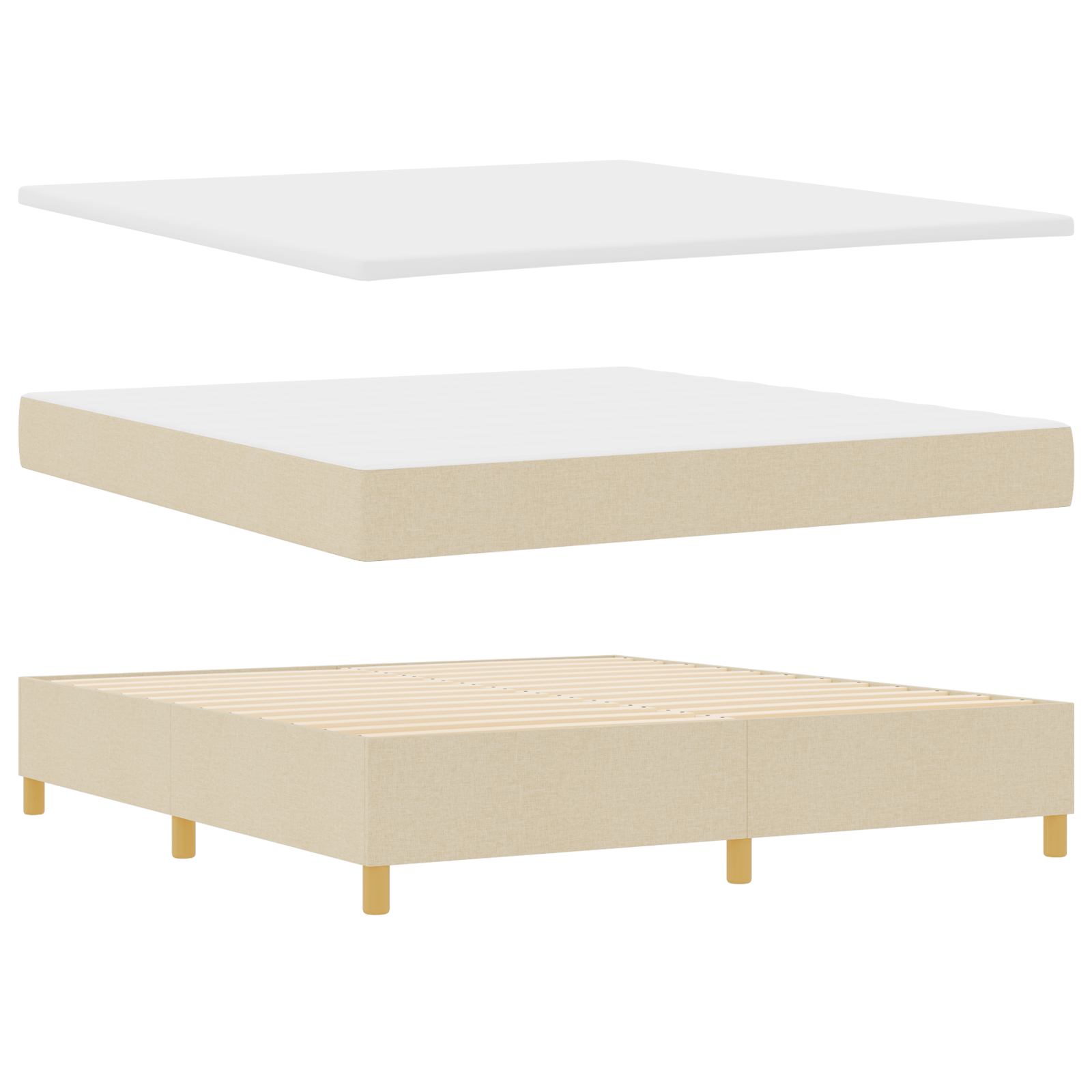 vidaXL Pat cu saltea cu arcuri cu saltea Crem 180 x 200 cm țesătură vidaXL Pat cu saltea cu arcuri cu saltea Crem 180 x 200 cm țesătură