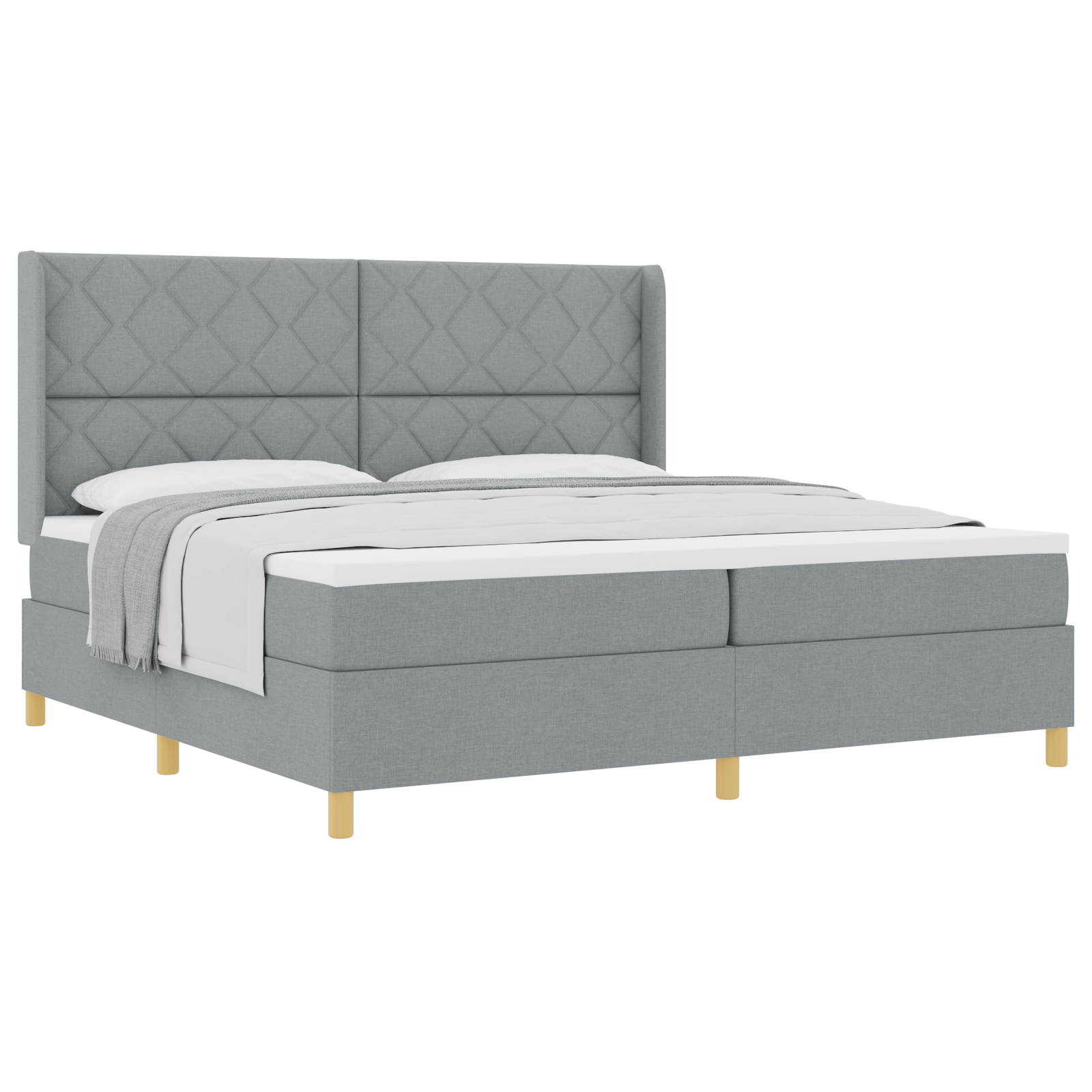vidaXL Pat cu saltea cu arcuri Gri deschis 200 x 200 cm țesătură vidaXL Pat cu saltea cu arcuri Gri deschis 200 x 200 cm țesătură