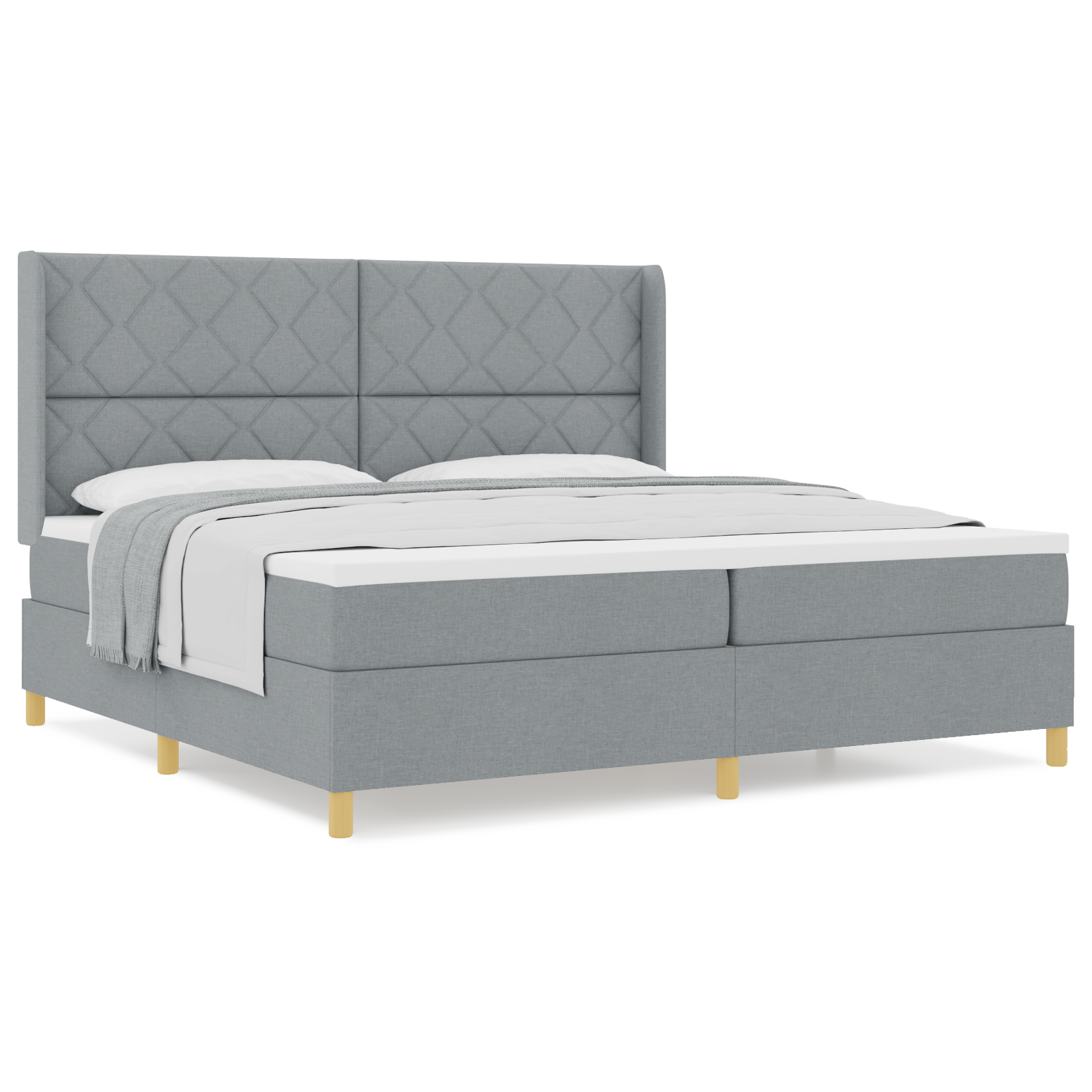 vidaXL Pat cu saltea cu arcuri Gri deschis 200 x 200 cm țesătură vidaXL Pat cu saltea cu arcuri Gri deschis 200 x 200 cm țesătură