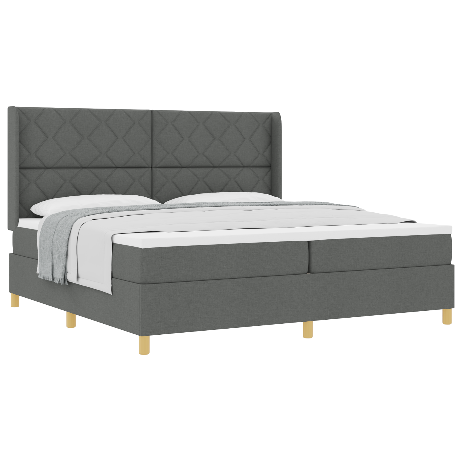 vidaXL Pat cu saltea cu arcuri Gri închis 200 x 200 cm țesătură vidaXL Pat cu saltea cu arcuri Gri închis 200 x 200 cm țesătură