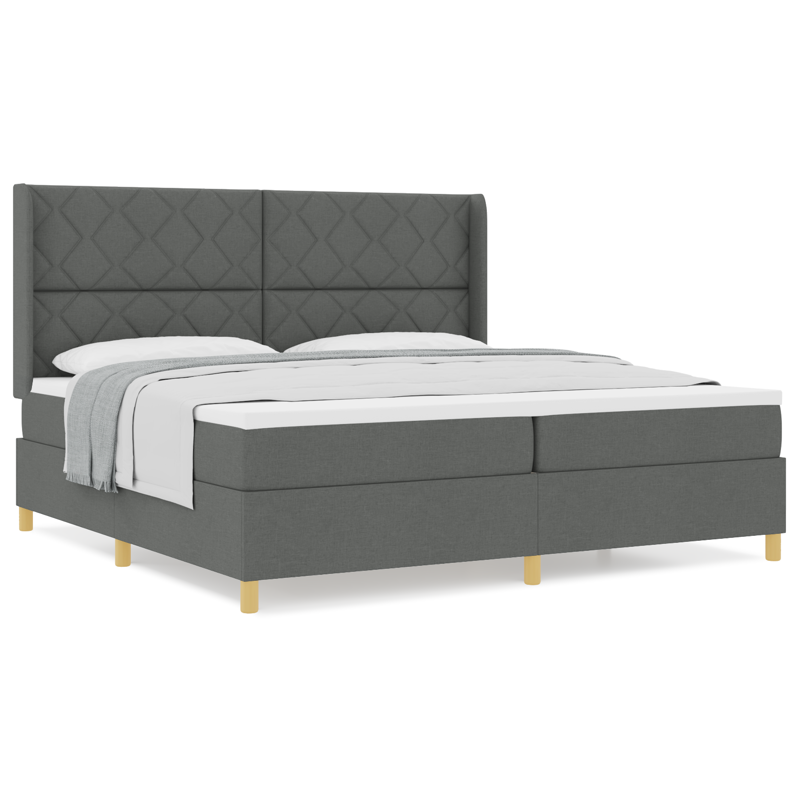 vidaXL Pat cu saltea cu arcuri Gri închis 200 x 200 cm țesătură vidaXL Pat cu saltea cu arcuri Gri închis 200 x 200 cm țesătură