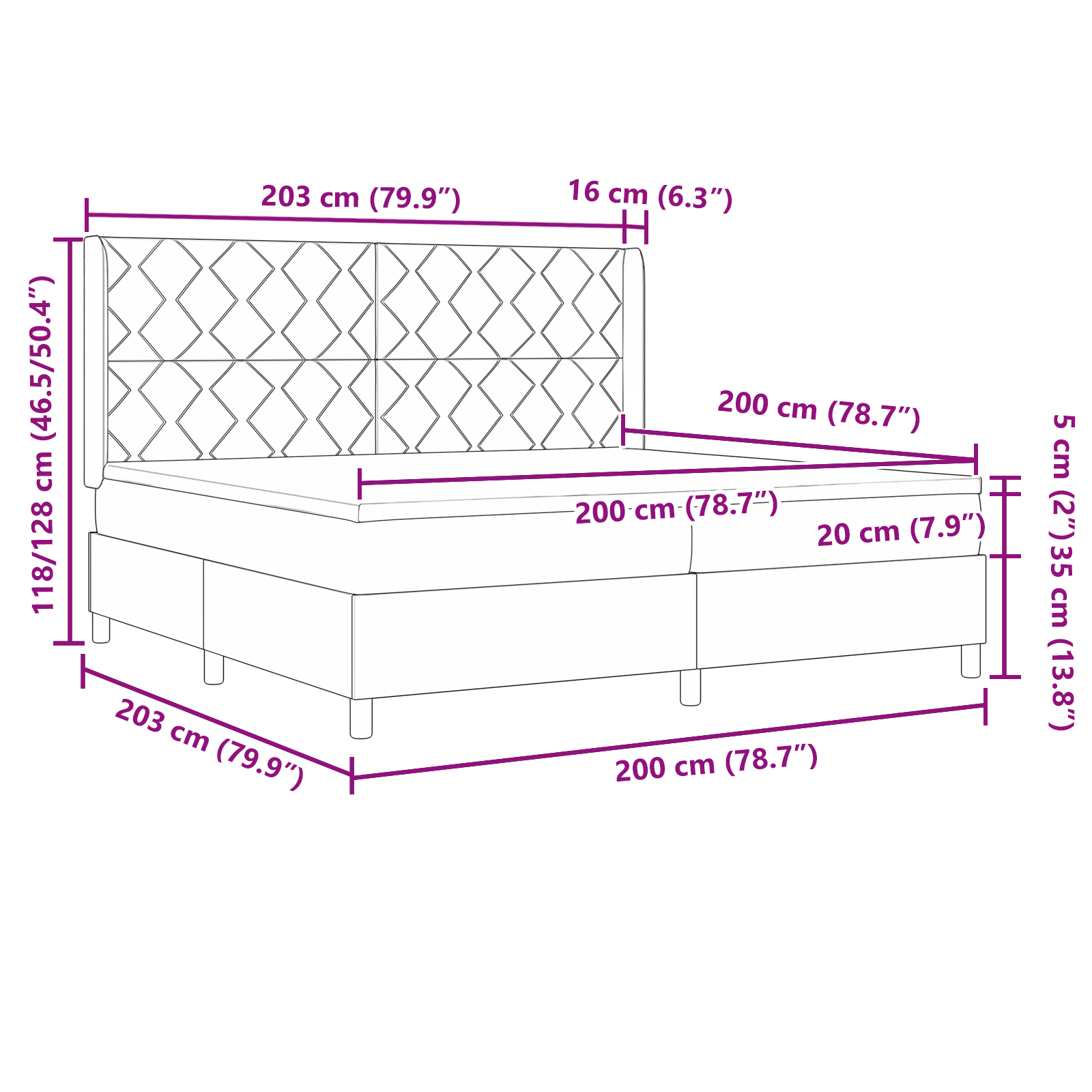 vidaXL Pat cu saltea cu arcuri albastru 200 x 200 cm țesătură vidaXL Pat cu saltea cu arcuri albastru 200 x 200 cm țesătură