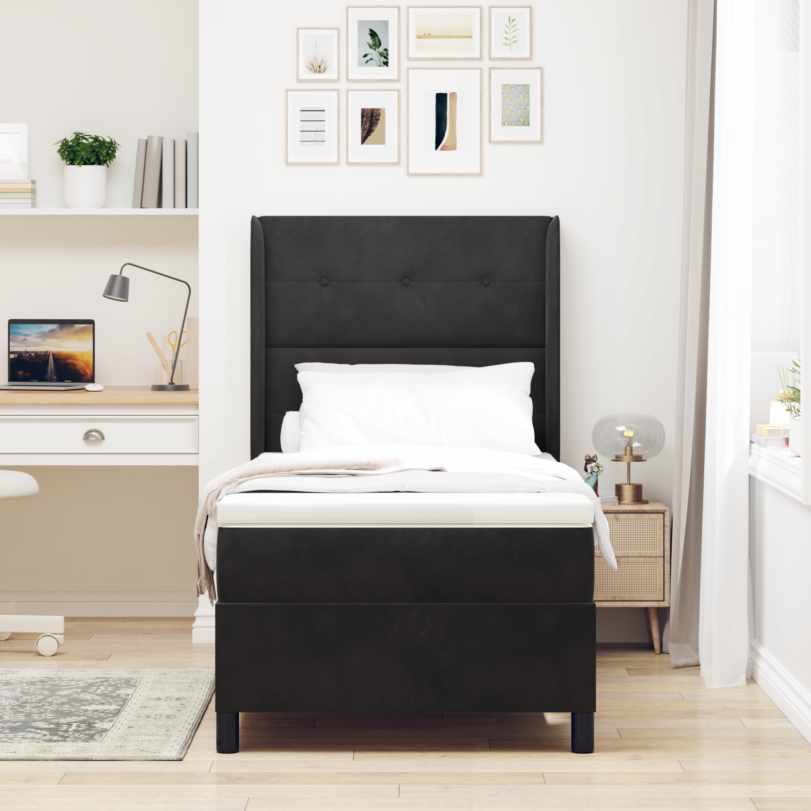 Pat Box Spring vidaXL cu saltea Negru 100x200 cm Catifea Pat Box Spring vidaXL cu saltea Negru 100x200 cm Catifea