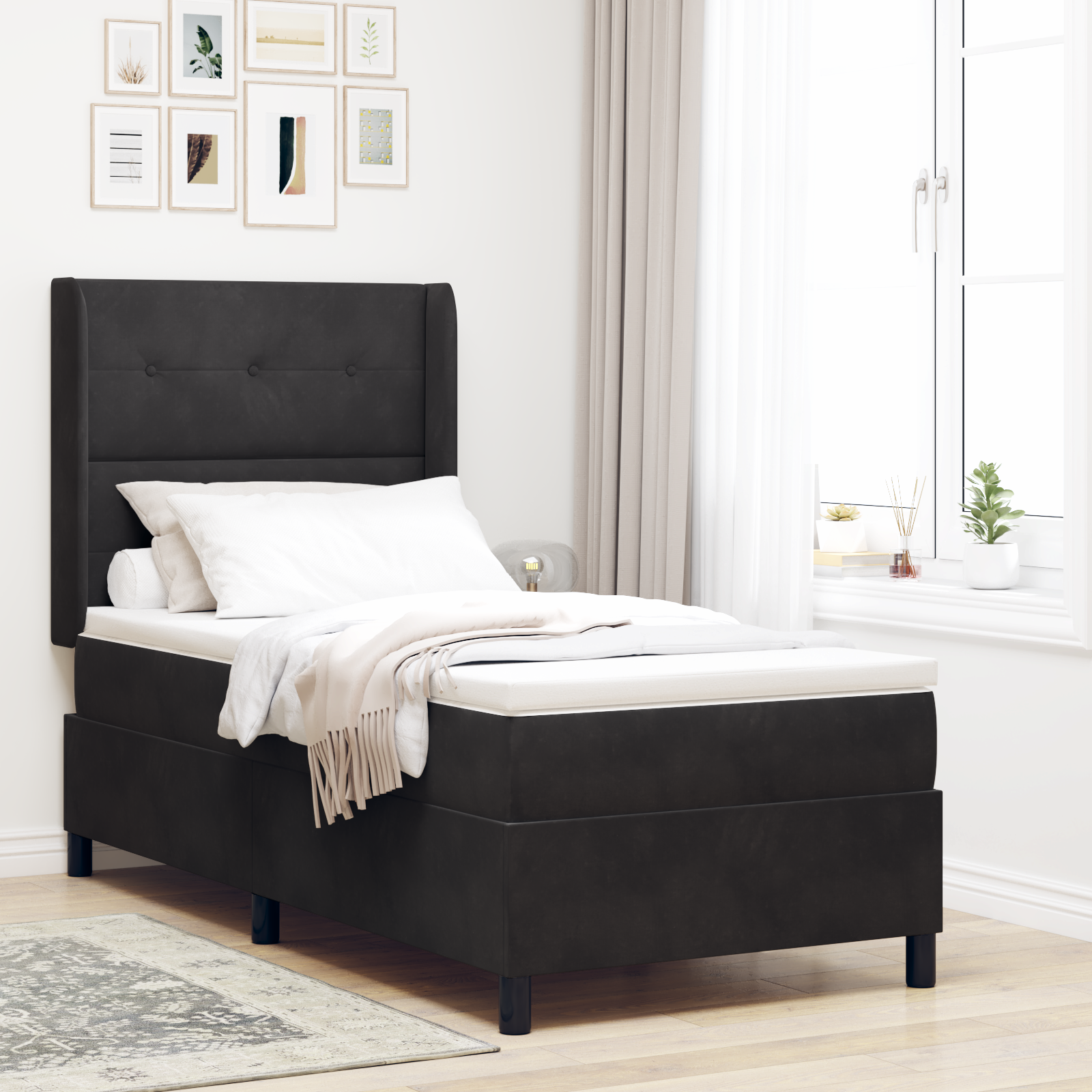 Pat Box Spring vidaXL cu saltea Negru 100x200 cm Catifea Pat Box Spring vidaXL cu saltea Negru 100x200 cm Catifea