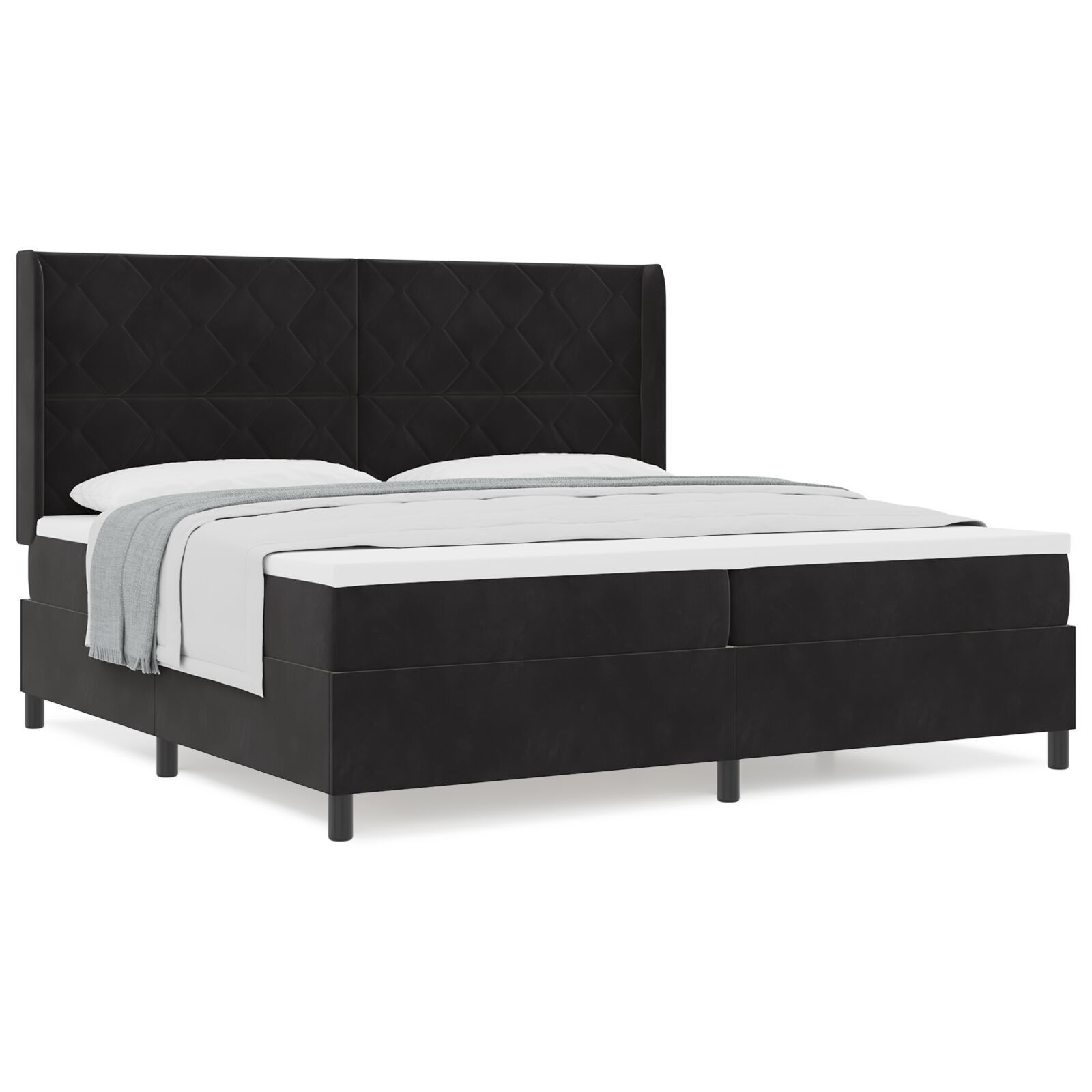 Pat cu arcuri vidaXL cu saltea Negru 200x200 cm Catifea Pat cu arcuri vidaXL cu saltea Negru 200x200 cm Catifea
