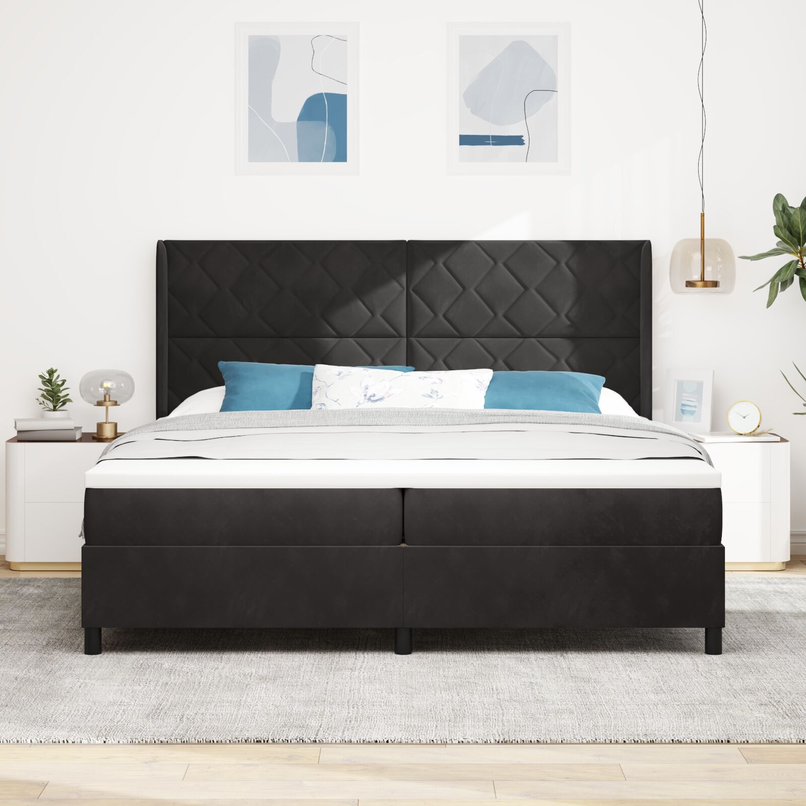 Pat cu arcuri vidaXL cu saltea Negru 200x200 cm Catifea Pat cu arcuri vidaXL cu saltea Negru 200x200 cm Catifea