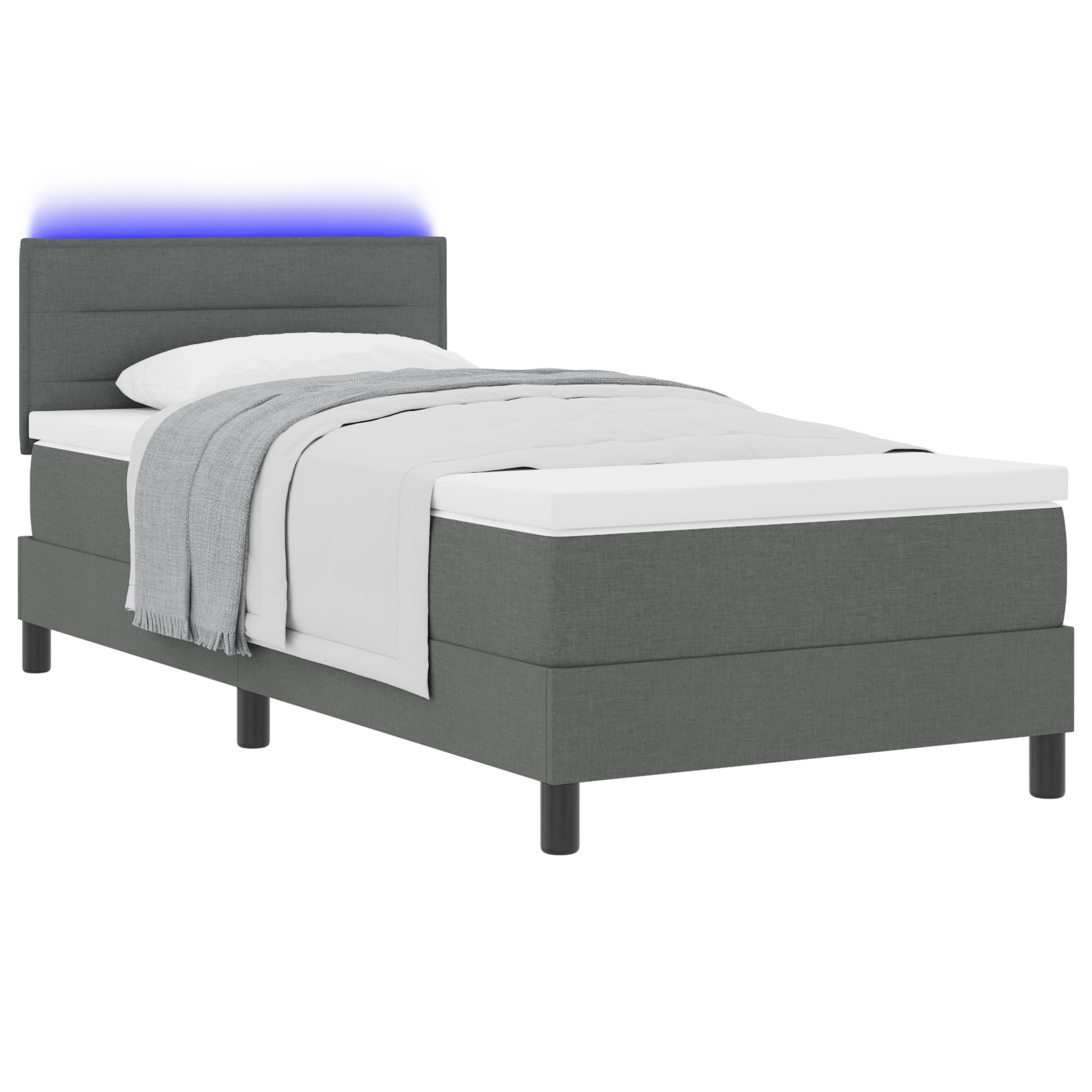 vidaXL Pat cu arcuri cu saltea Gri închis 90 x 190 cm țesătură vidaXL Pat cu arcuri cu saltea Gri închis 90 x 190 cm țesătură