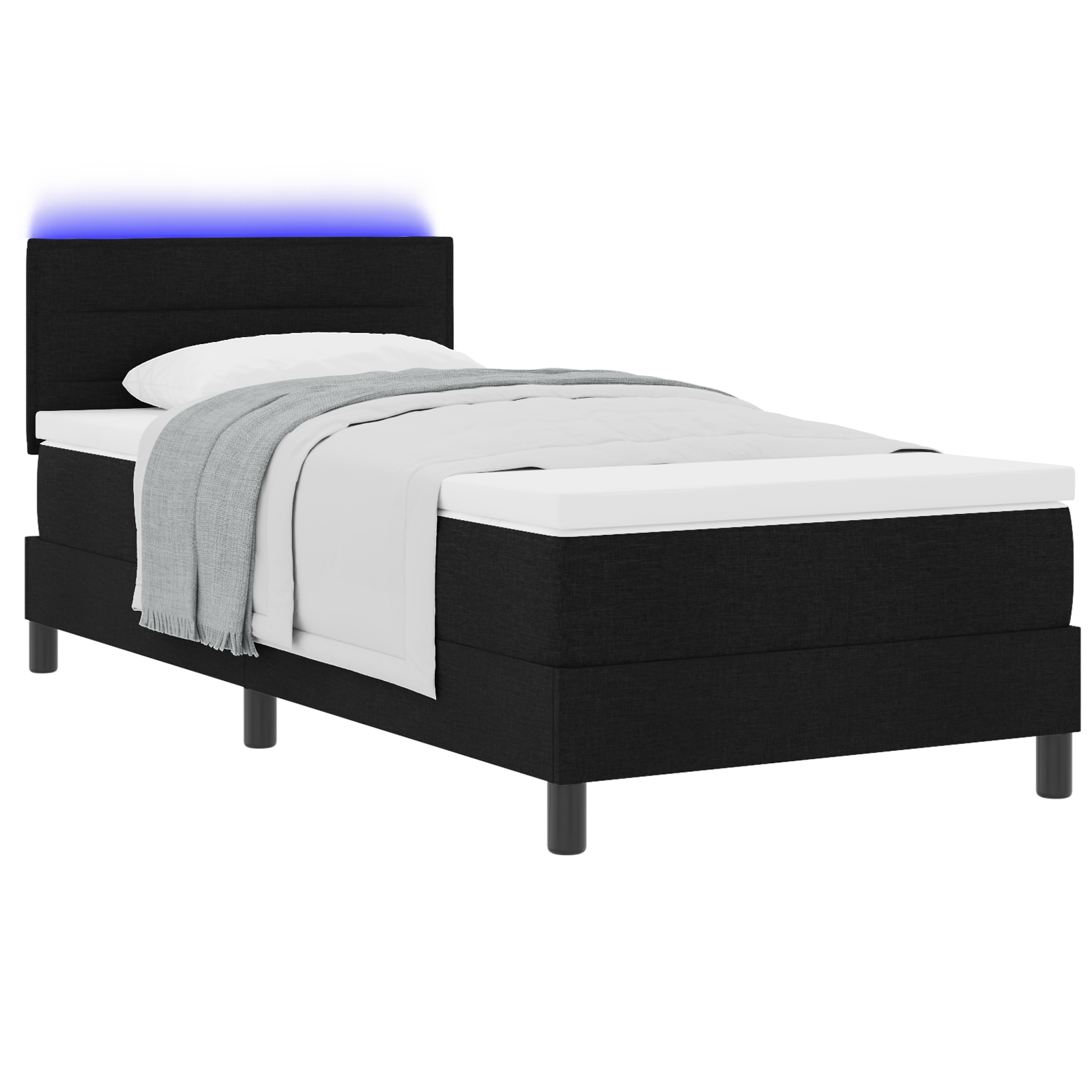 vidaXL Pat cu arcuri cu saltea Negru 100 x 200 cm țesătură vidaXL Pat cu arcuri cu saltea Negru 100 x 200 cm țesătură