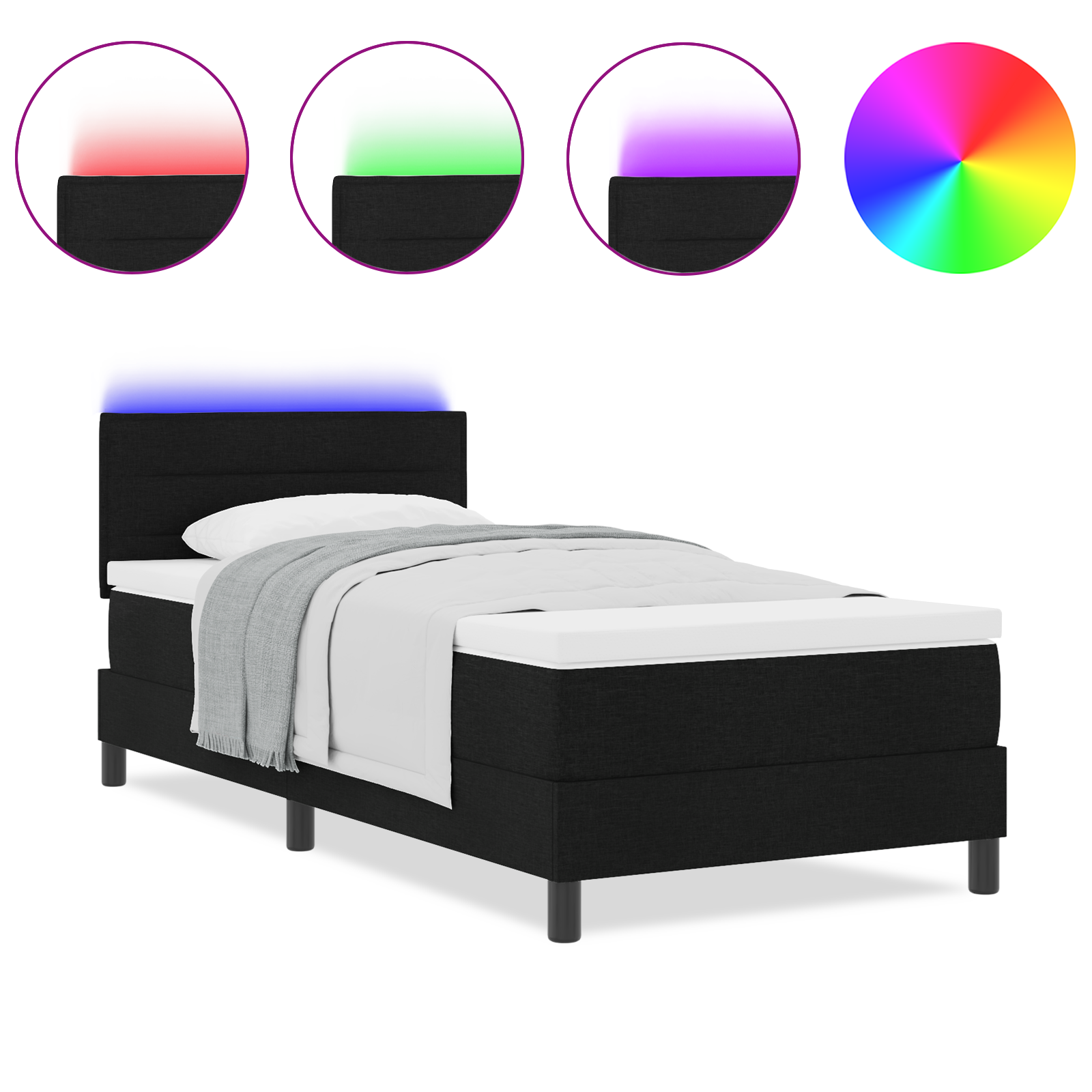 vidaXL Pat cu arcuri cu saltea Negru 100 x 200 cm țesătură vidaXL Pat cu arcuri cu saltea Negru 100 x 200 cm țesătură