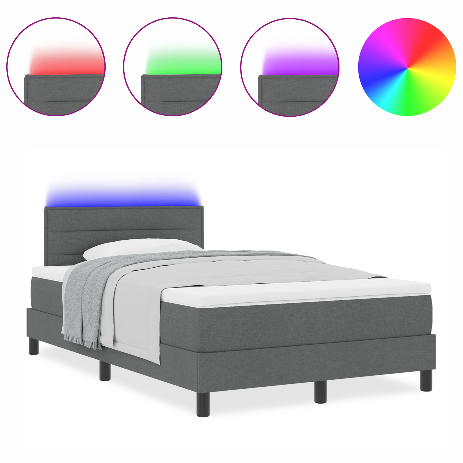 vidaXL Pat cu arcuri cu saltea Gri închis 120 x 190 cm țesătură vidaXL Pat cu arcuri cu saltea Gri închis 120 x 190 cm țesătură