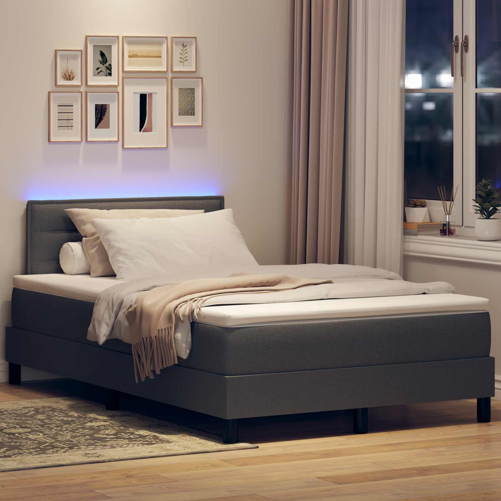 vidaXL Pat cu arcuri cu saltea Gri închis 120 x 190 cm țesătură vidaXL Pat cu arcuri cu saltea Gri închis 120 x 190 cm țesătură