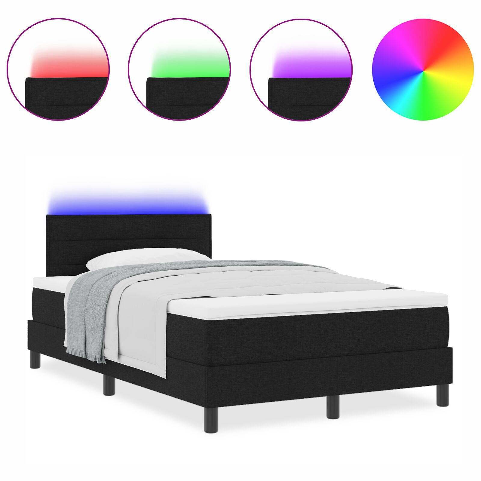 vidaXL Pat cu arcuri cu saltea Negru 120 x 190 cm țesătură vidaXL Pat cu arcuri cu saltea Negru 120 x 190 cm țesătură