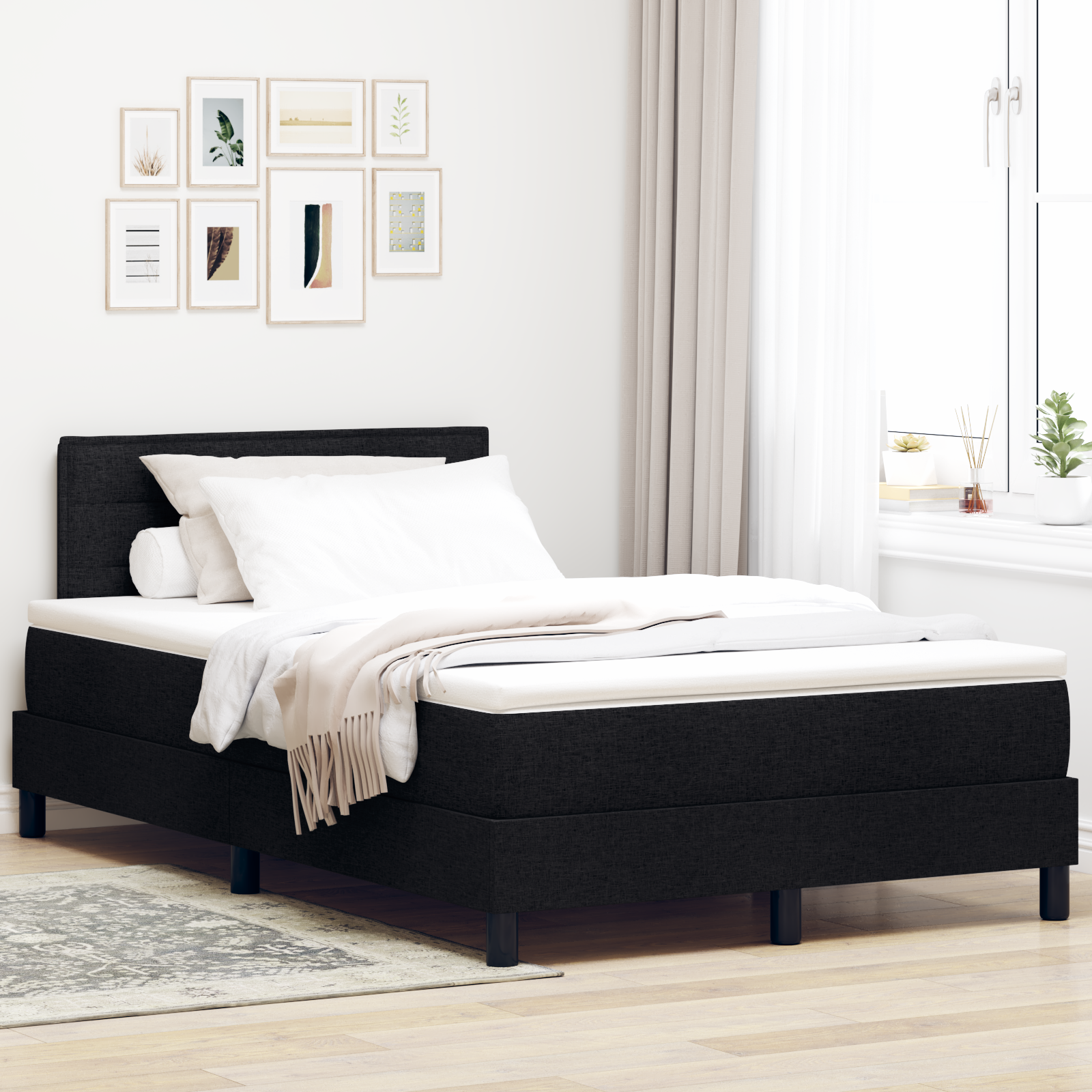 vidaXL Pat cu arcuri cu saltea Negru 120 x 200 cm țesătură