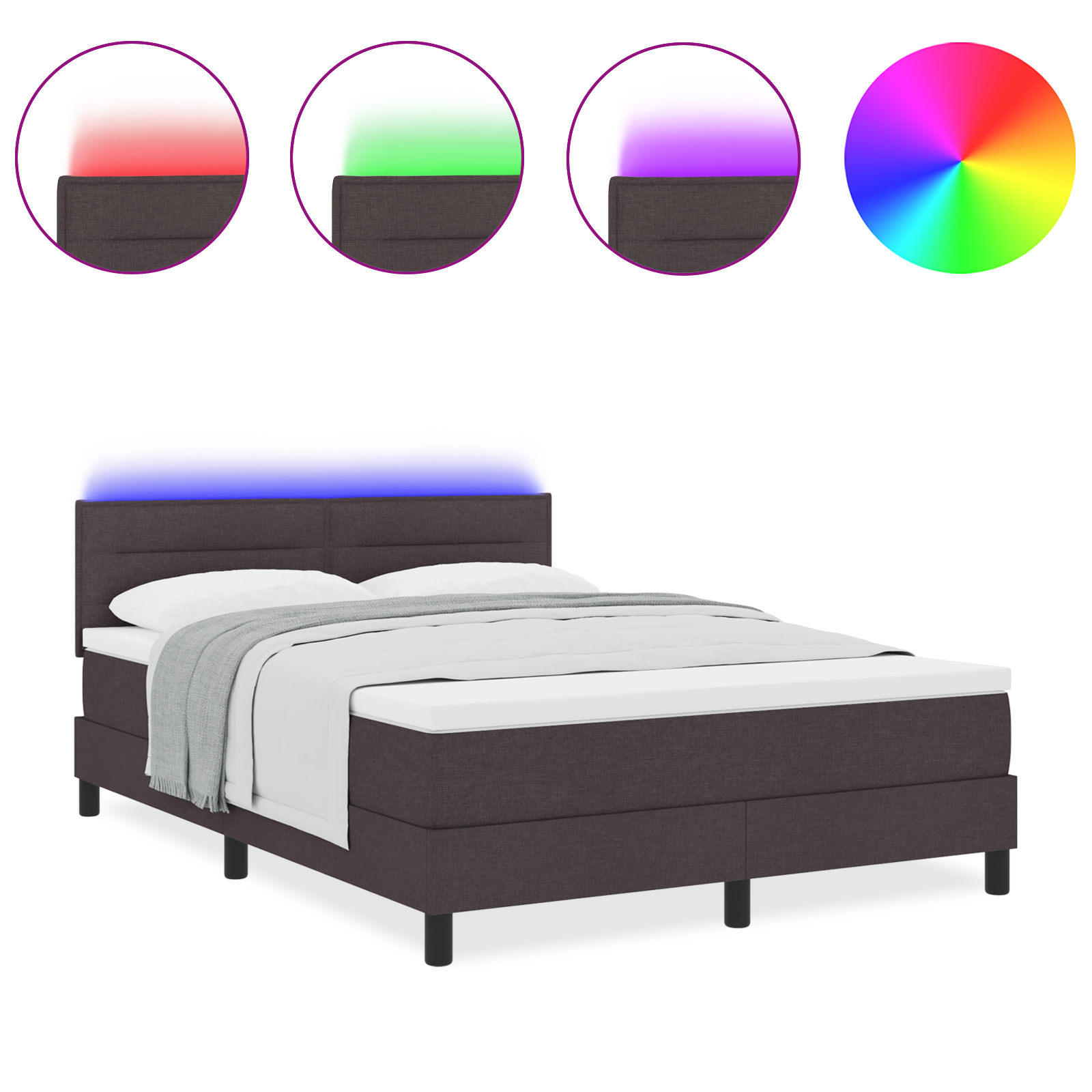 vidaXL Pat cu arcuri cu saltea Maro închis 160 x 200 cm țesătură vidaXL Pat cu arcuri cu saltea Maro închis 160 x 200 cm țesătură