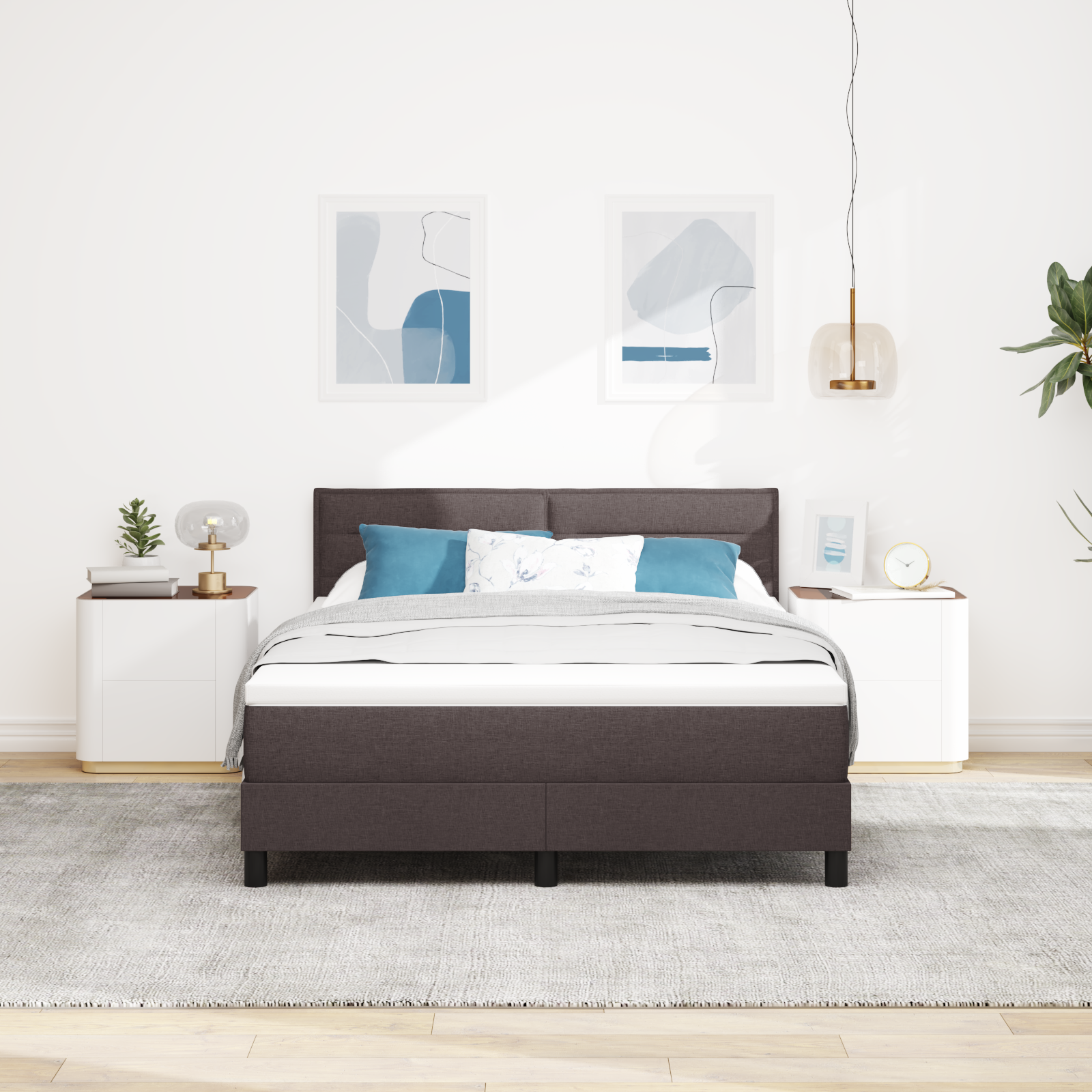 vidaXL Pat cu arcuri cu saltea Maro închis 160 x 200 cm țesătură vidaXL Pat cu arcuri cu saltea Maro închis 160 x 200 cm țesătură