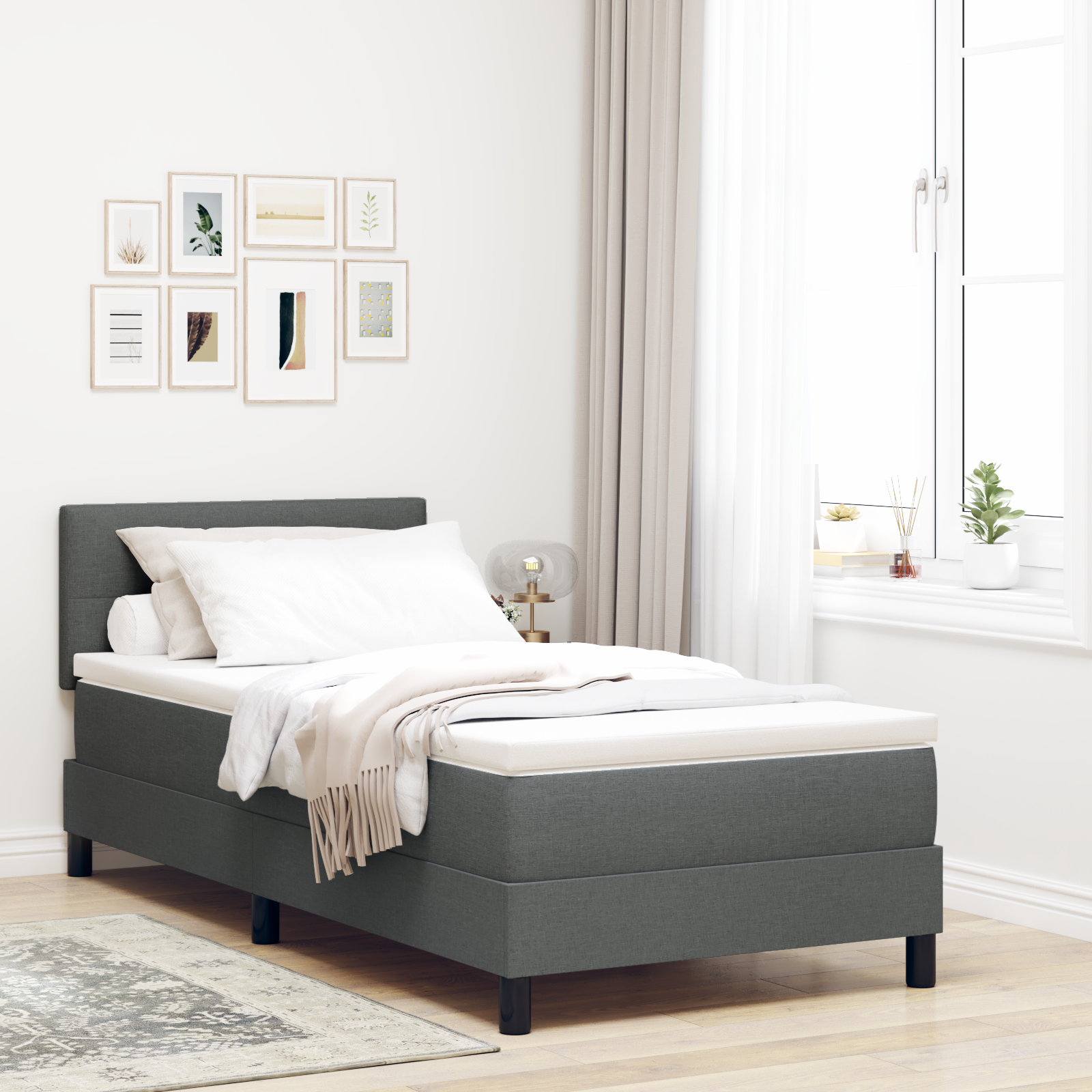 vidaXL Pat cu arcuri cu saltea Gri închis 80 x 200 cm țesătură vidaXL Pat cu arcuri cu saltea Gri închis 80 x 200 cm țesătură