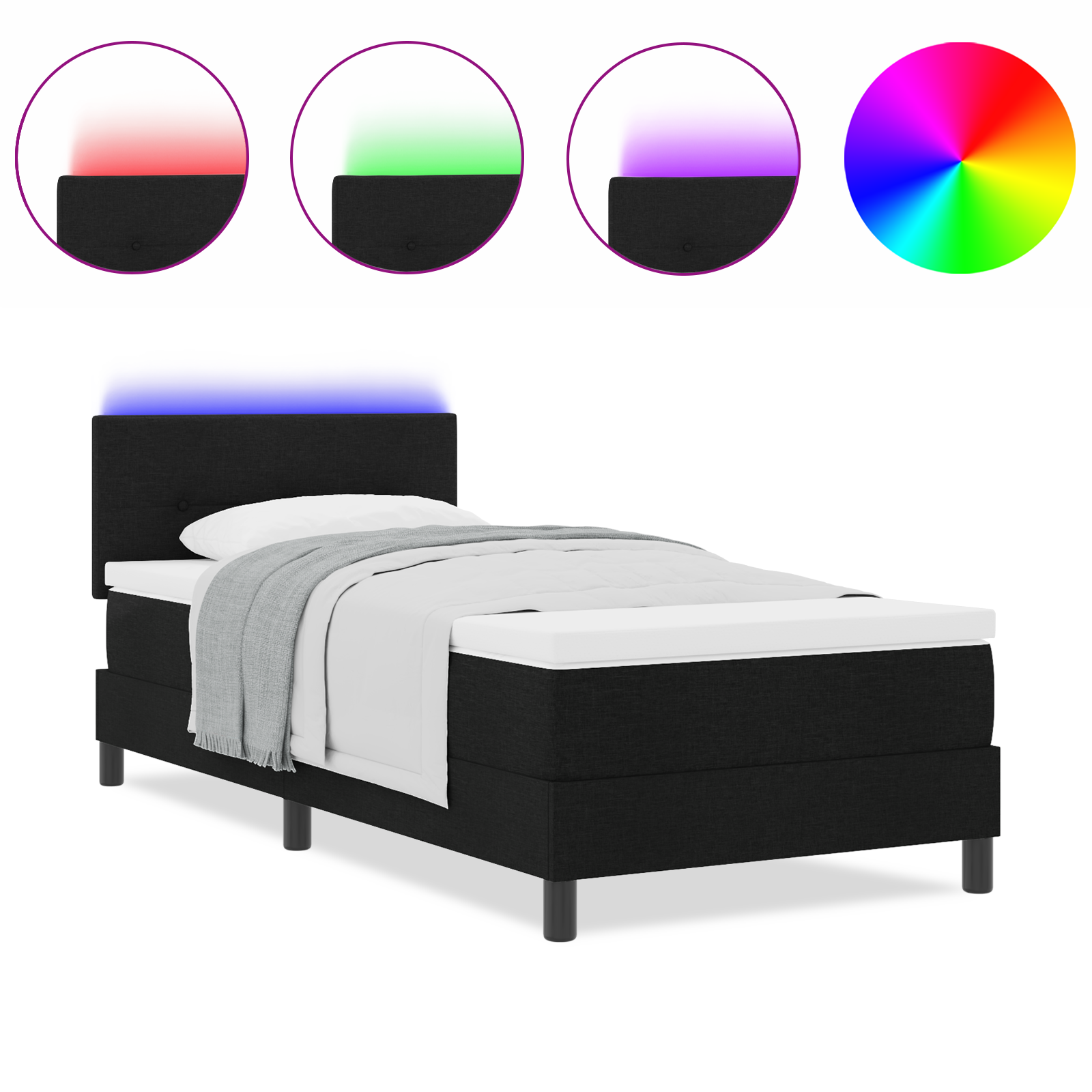 vidaXL Pat cu arcuri cu saltea Negru 100 x 200 cm țesătură vidaXL Pat cu arcuri cu saltea Negru 100 x 200 cm țesătură