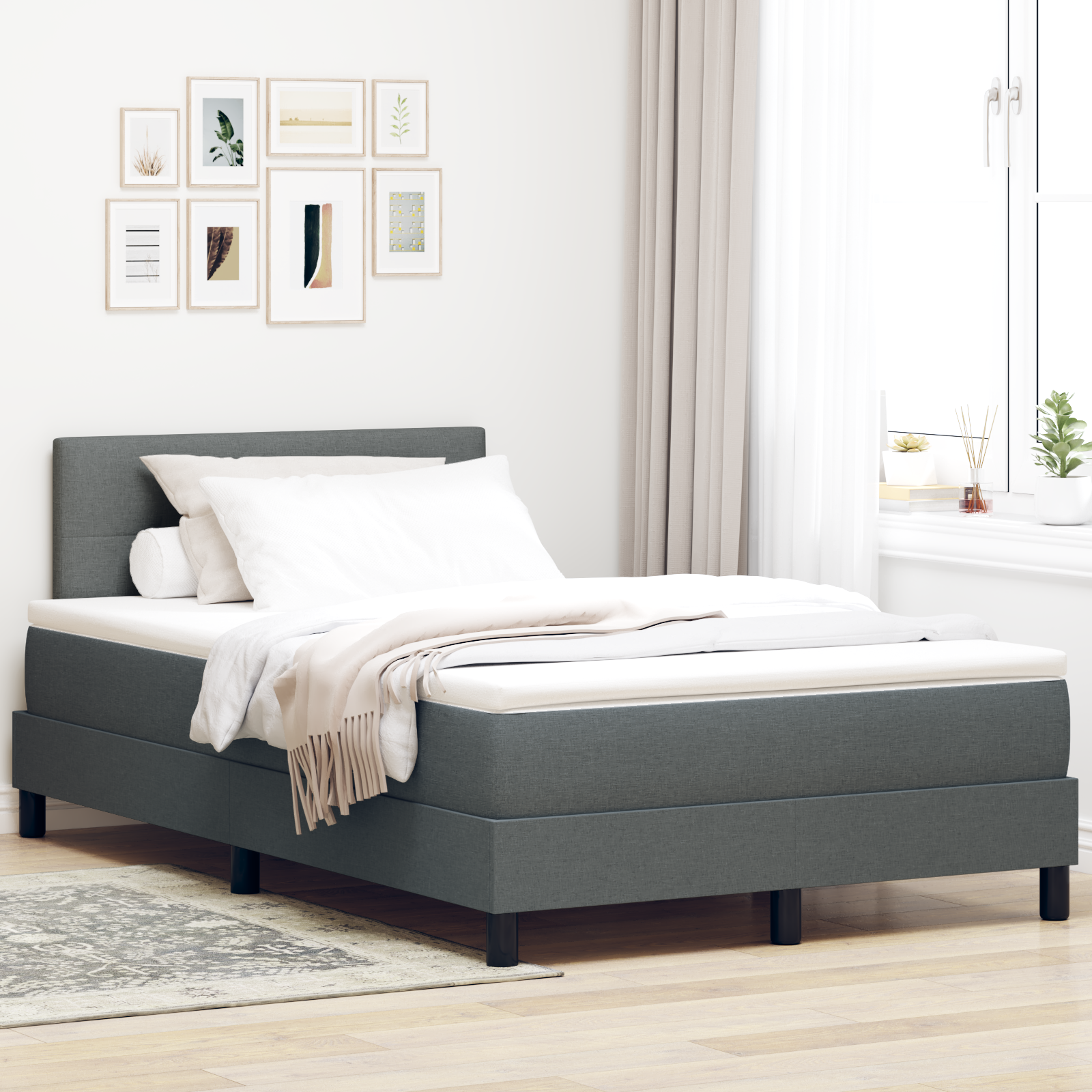 vidaXL Pat cu arcuri cu saltea Gri închis 120 x 200 cm țesătură